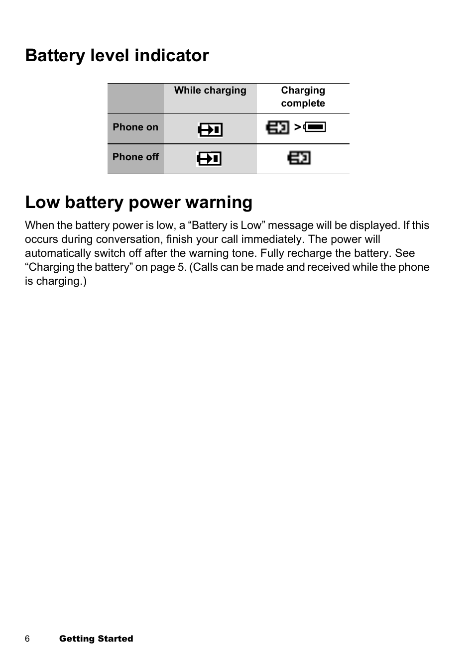 Battery level indicator, Low battery power warning, Battery level indicator low battery power warning | Panasonic EB-A100 User Manual | Page 9 / 93