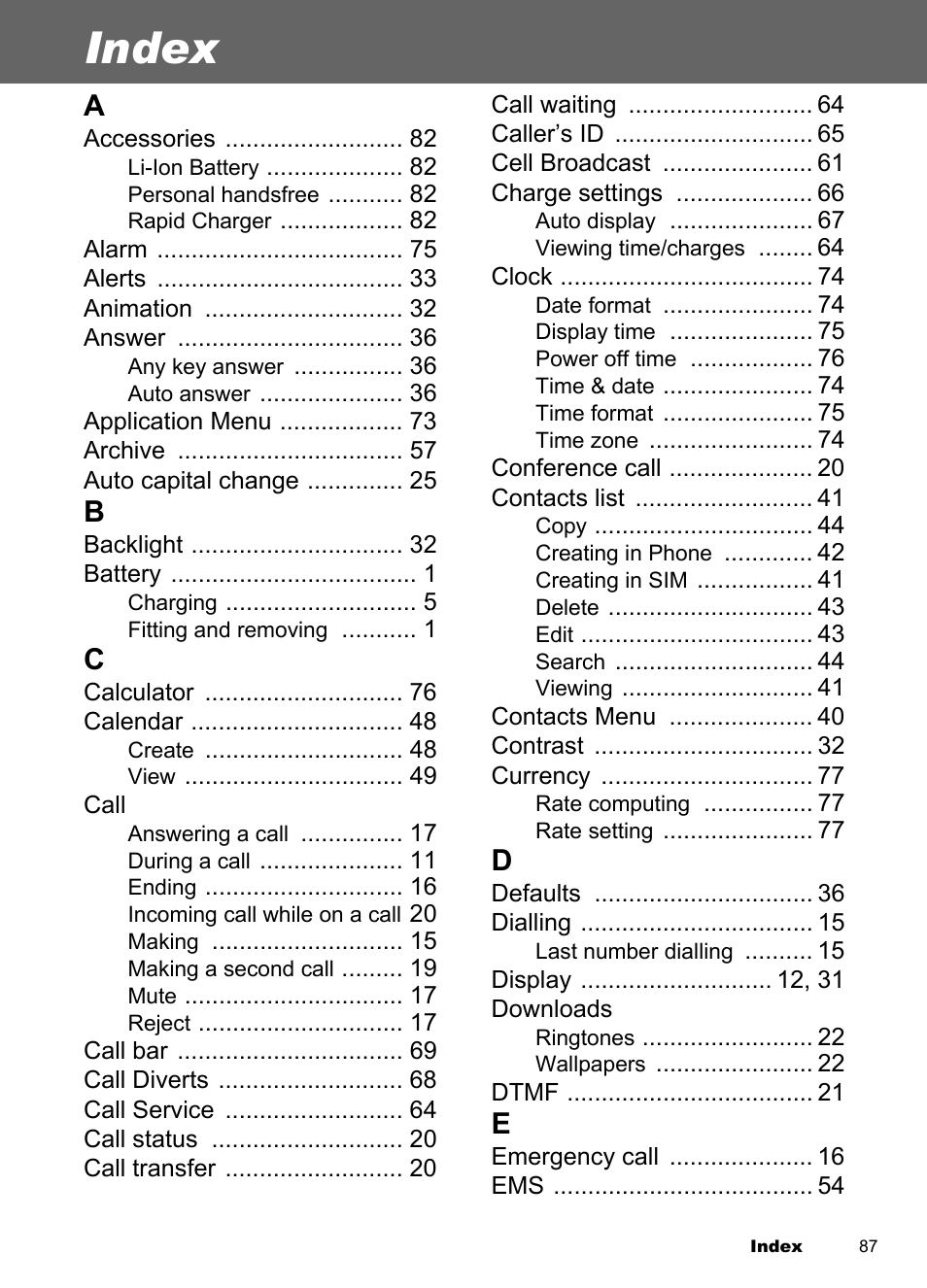 Index | Panasonic EB-A100 User Manual | Page 90 / 93