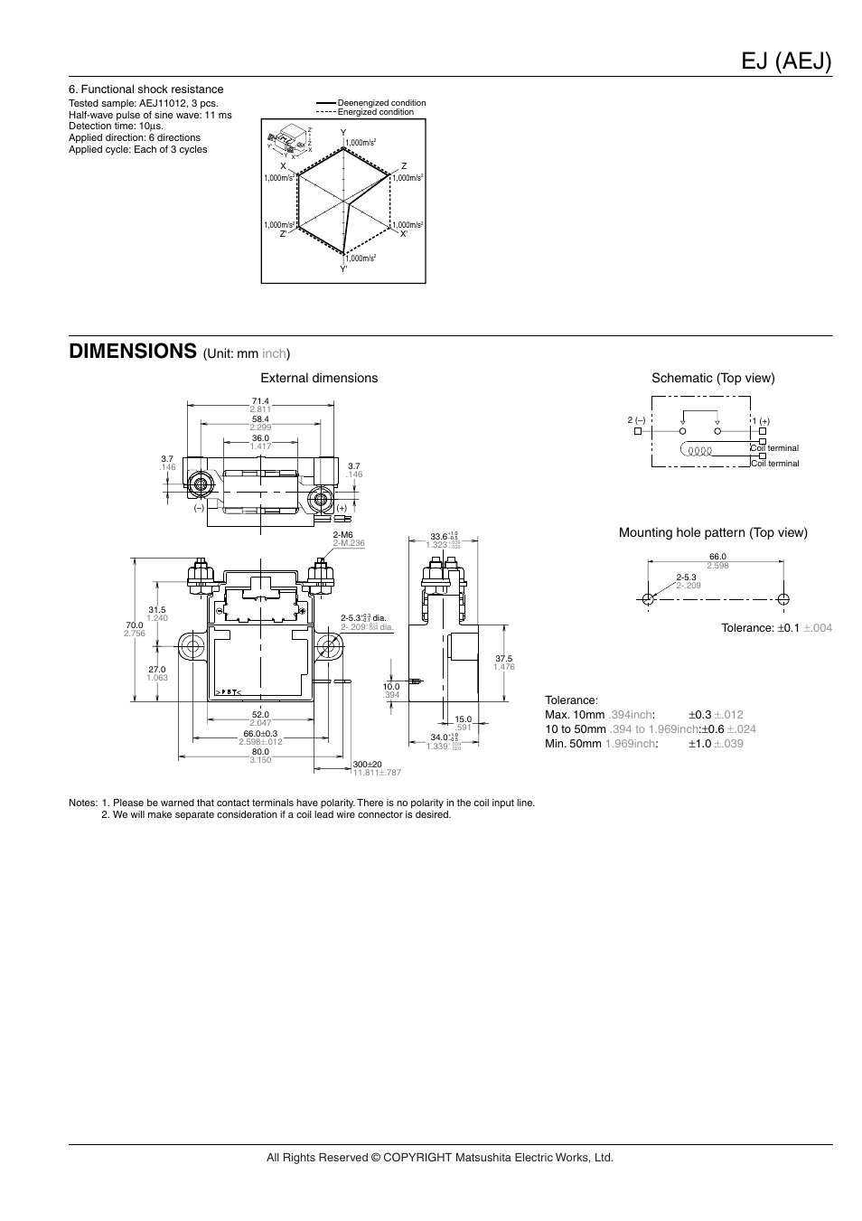 Ej (aej), Dimensions, Unit: mm inch ) | External dimensions | Panasonic EJ Relays User Manual | Page 3 / 4