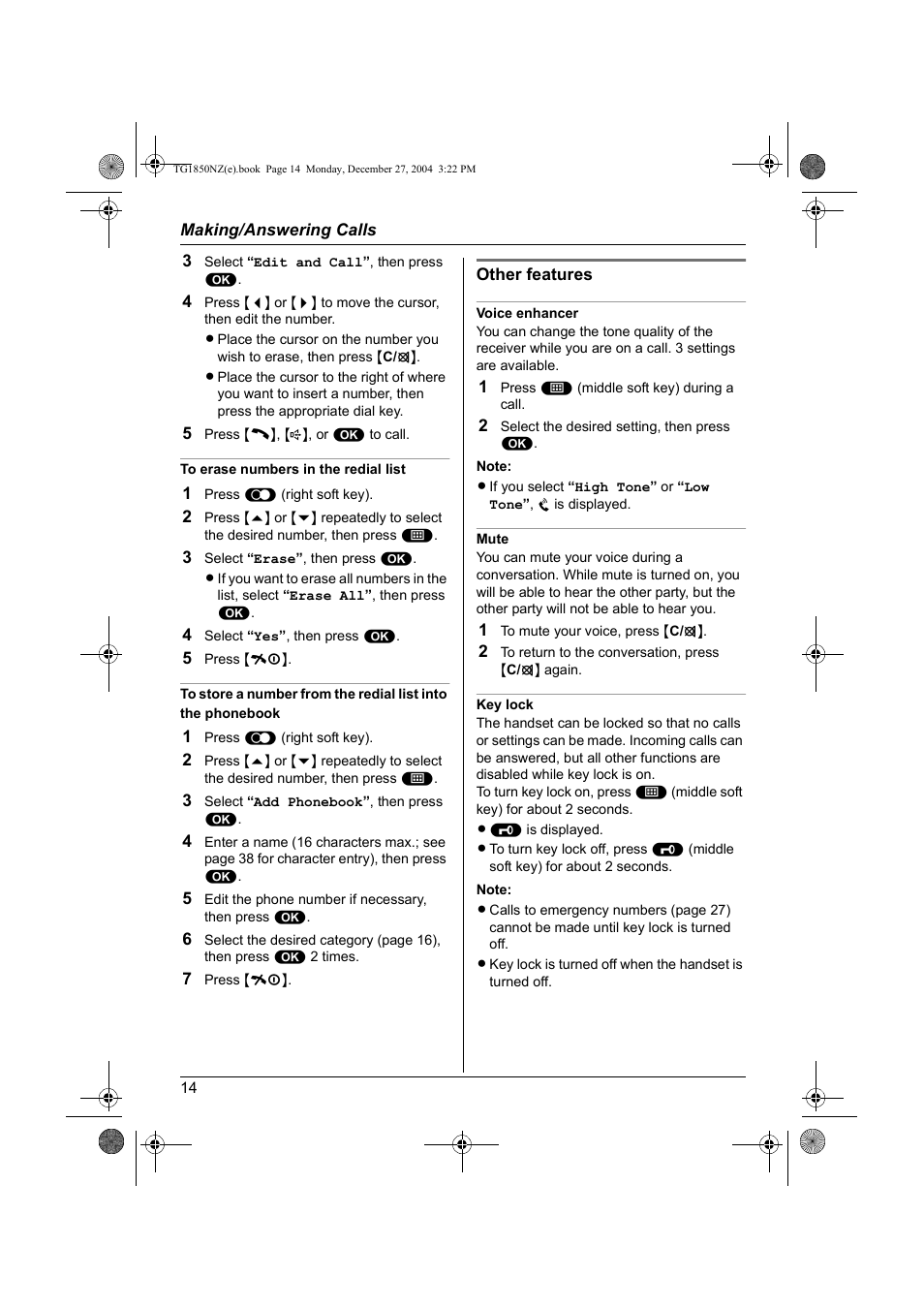 Panasonic KX-TG1850NZ User Manual | Page 14 / 48