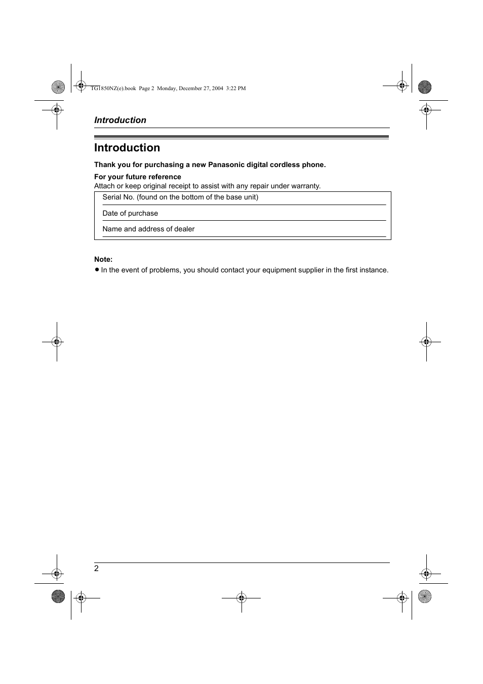 Introduction | Panasonic KX-TG1850NZ User Manual | Page 2 / 48