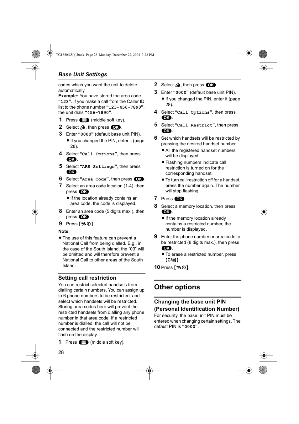 Other options | Panasonic KX-TG1850NZ User Manual | Page 28 / 48