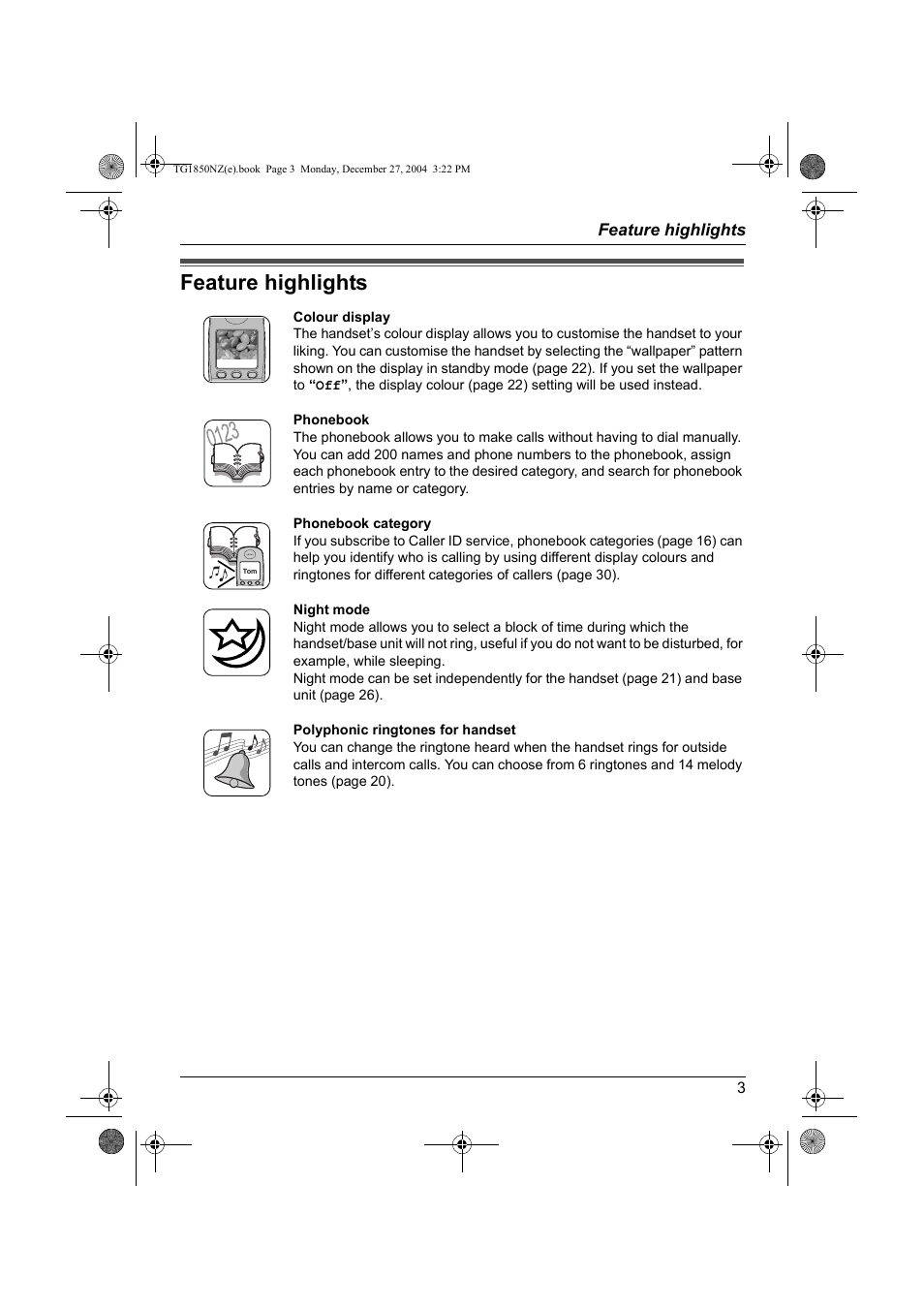 Feature highlights | Panasonic KX-TG1850NZ User Manual | Page 3 / 48