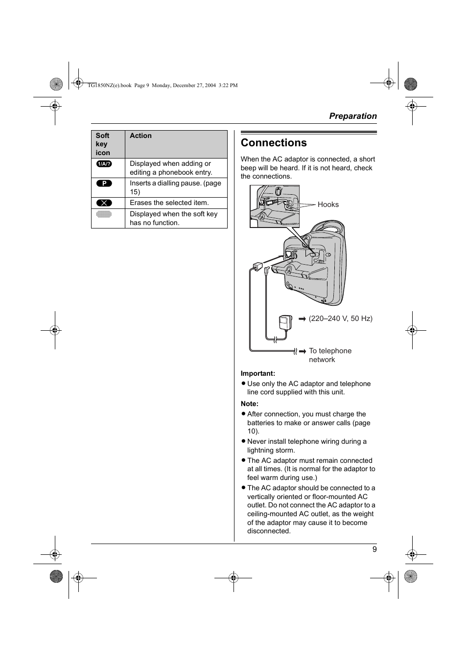 Connections | Panasonic KX-TG1850NZ User Manual | Page 9 / 48