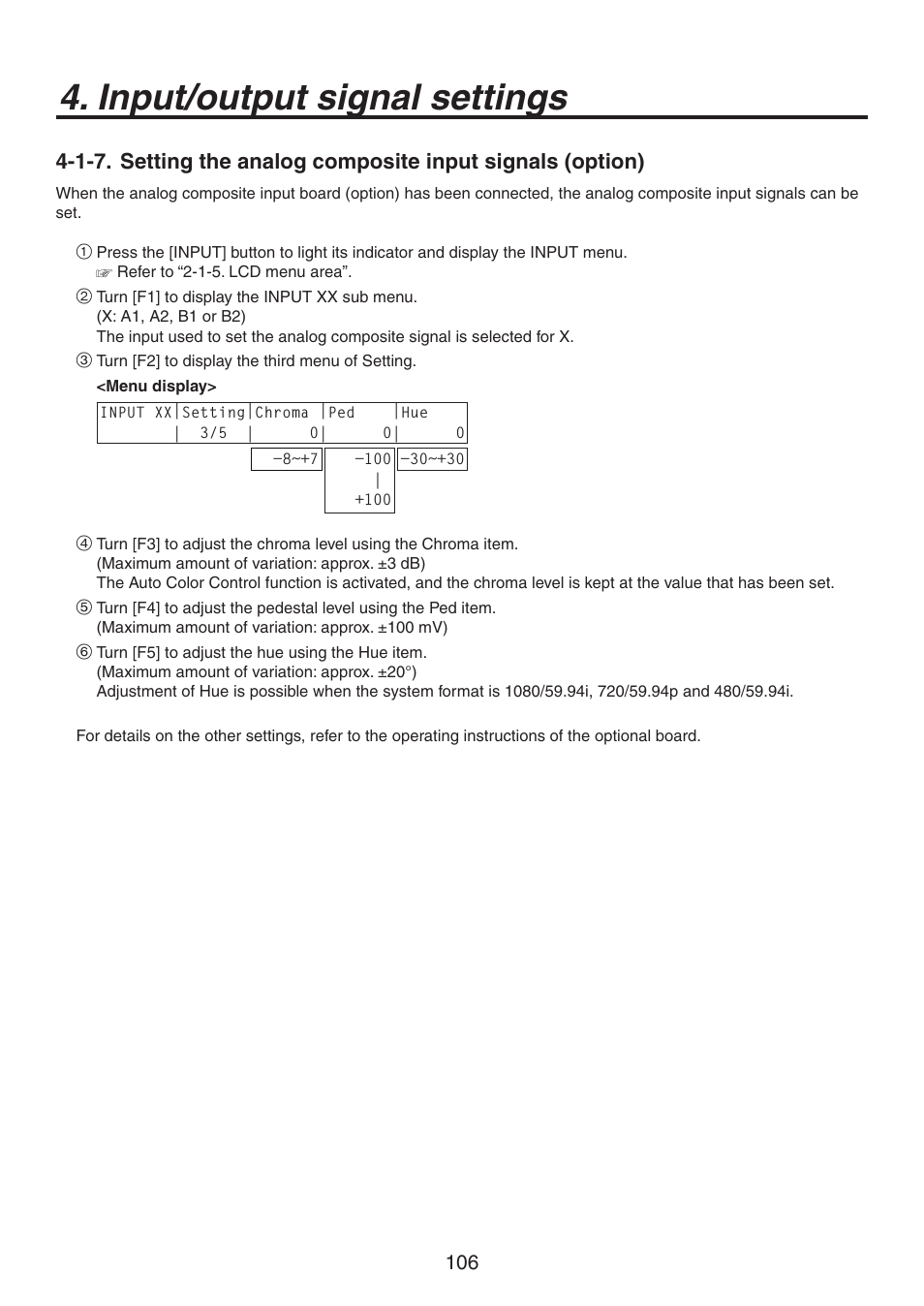 Input/output signal settings | Panasonic AV-HS450N User Manual | Page 106 / 190