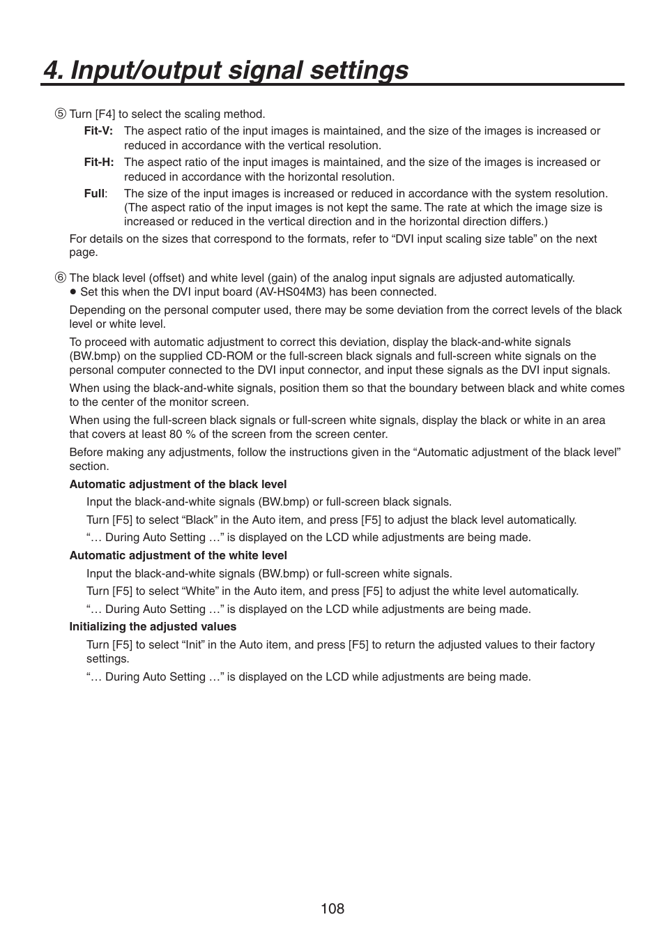 Input/output signal settings | Panasonic AV-HS450N User Manual | Page 108 / 190