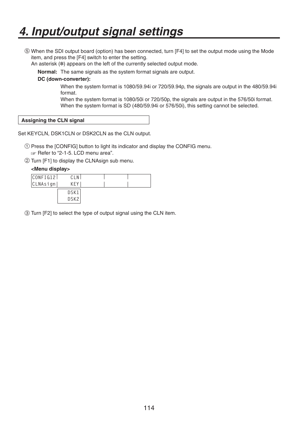 Input/output signal settings | Panasonic AV-HS450N User Manual | Page 114 / 190