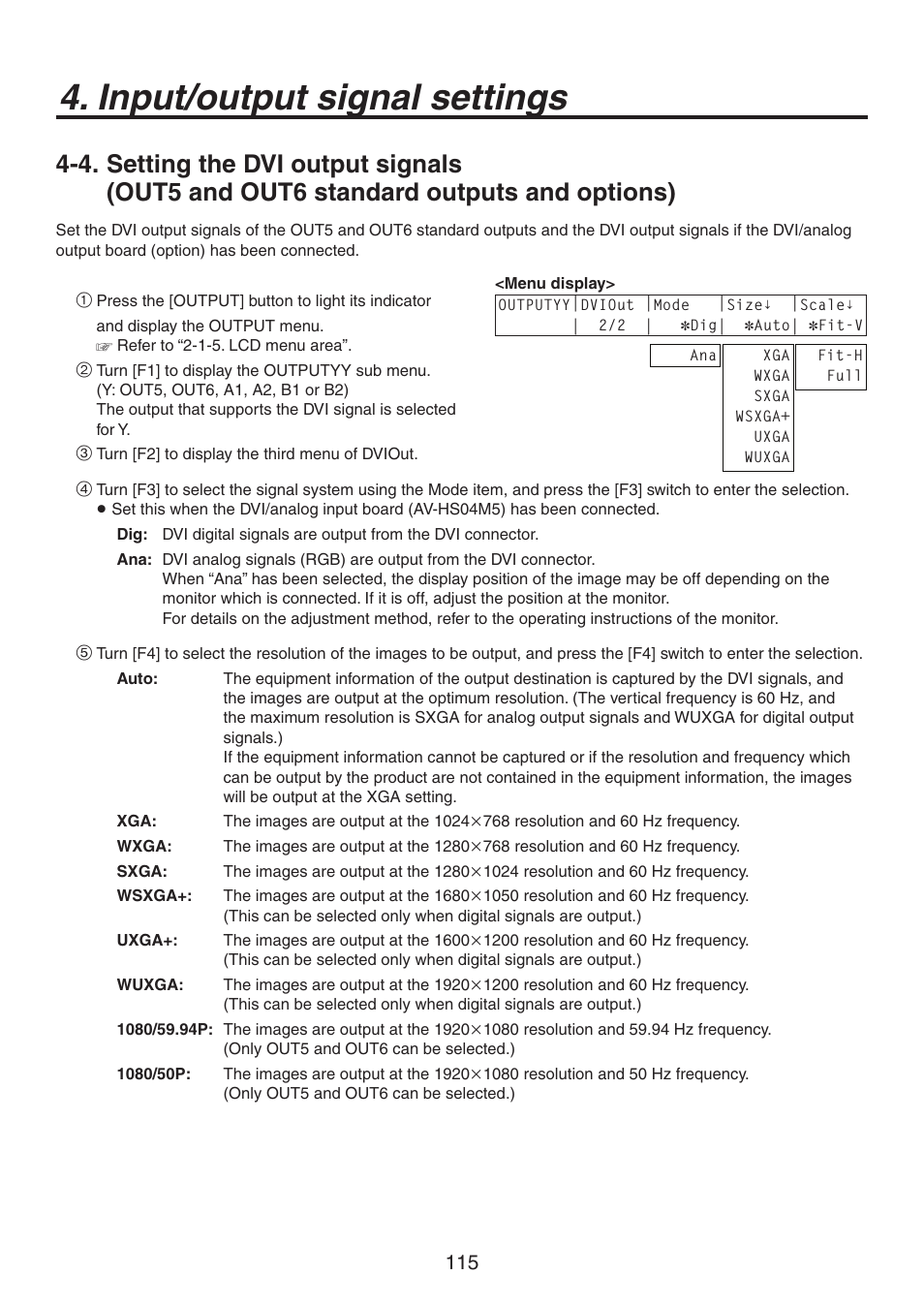 Input/output signal settings | Panasonic AV-HS450N User Manual | Page 115 / 190