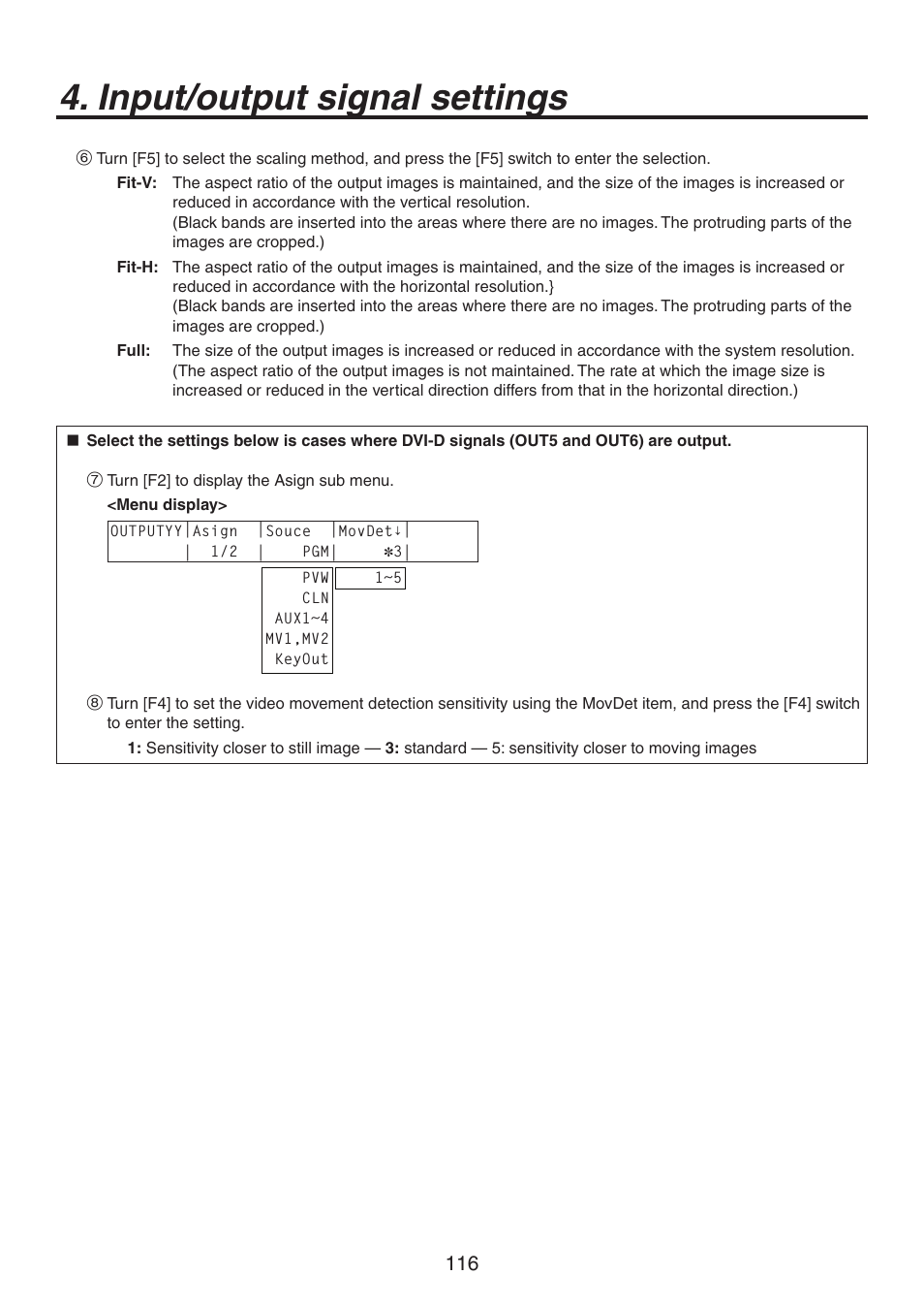 Input/output signal settings | Panasonic AV-HS450N User Manual | Page 116 / 190