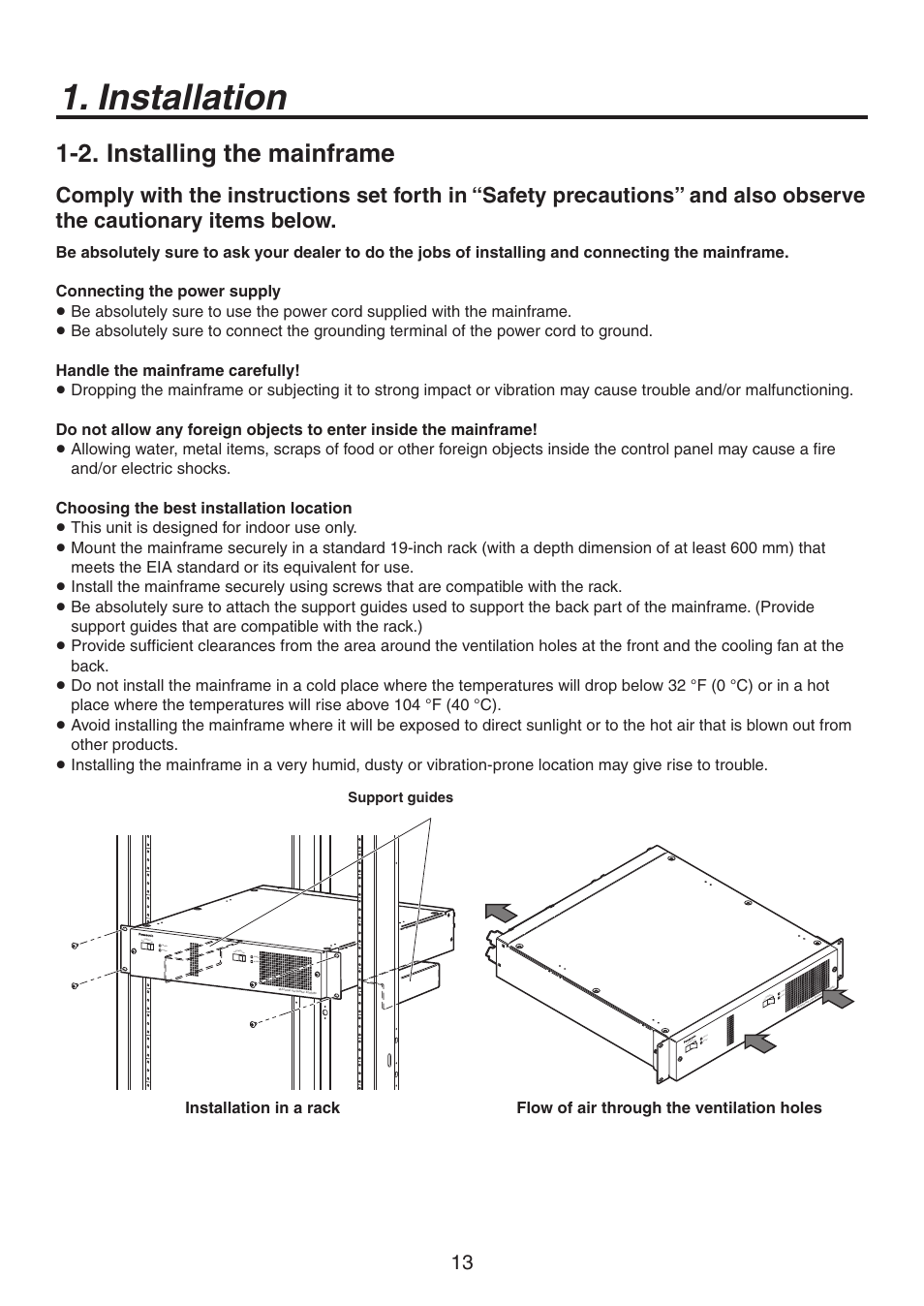 Installation, 2. installing the mainframe | Panasonic AV-HS450N User Manual | Page 13 / 190