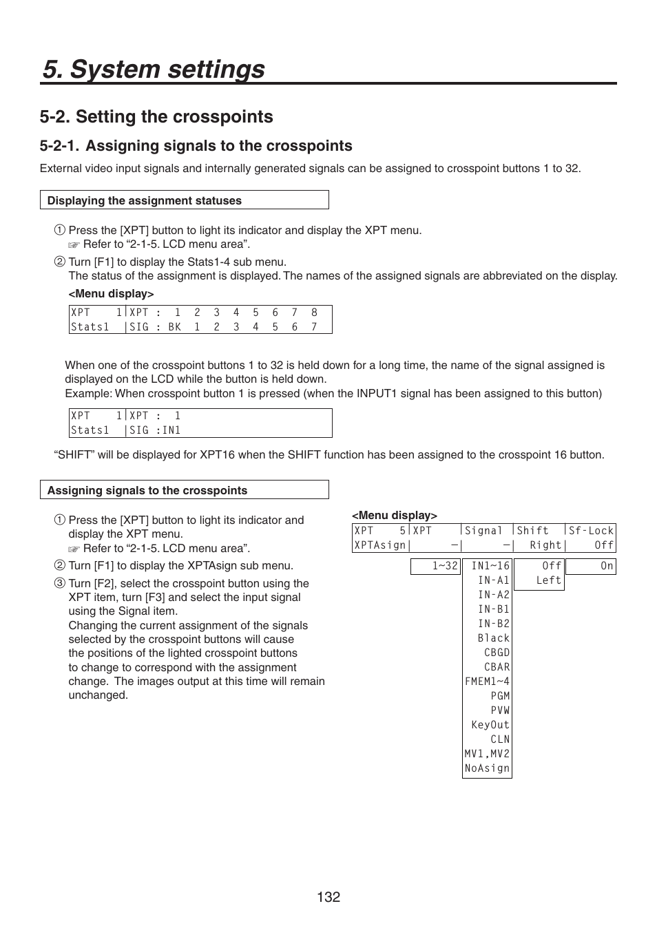 System settings, 2. setting the crosspoints, 2-1. assigning signals to the crosspoints | Panasonic AV-HS450N User Manual | Page 132 / 190