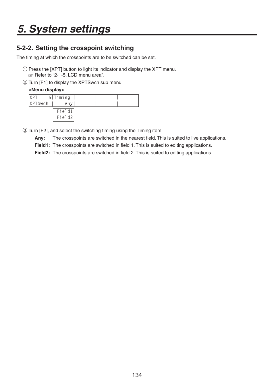 System settings, 2-2. setting the crosspoint switching | Panasonic AV-HS450N User Manual | Page 134 / 190