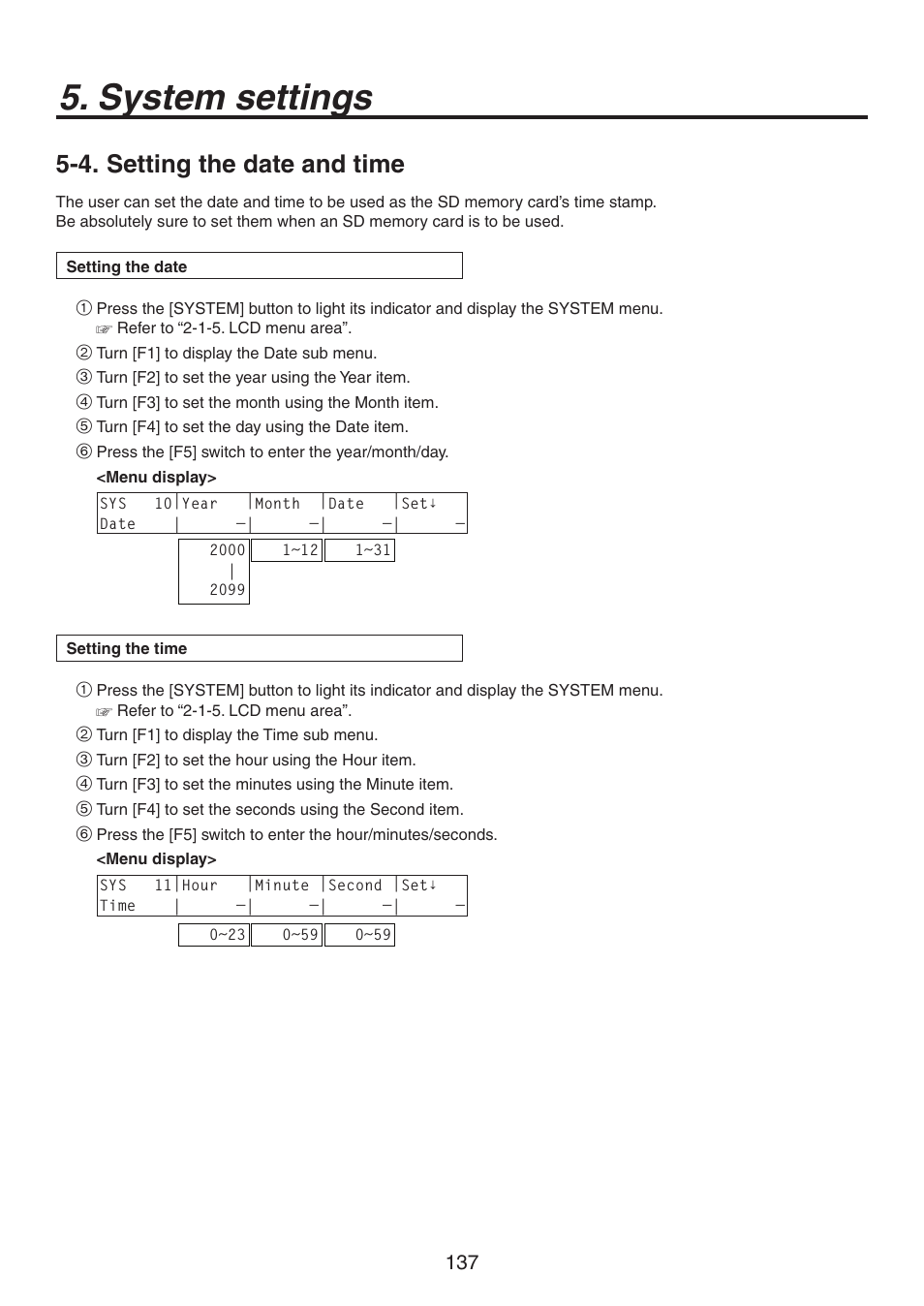 System settings, 4. setting the date and time | Panasonic AV-HS450N User Manual | Page 137 / 190