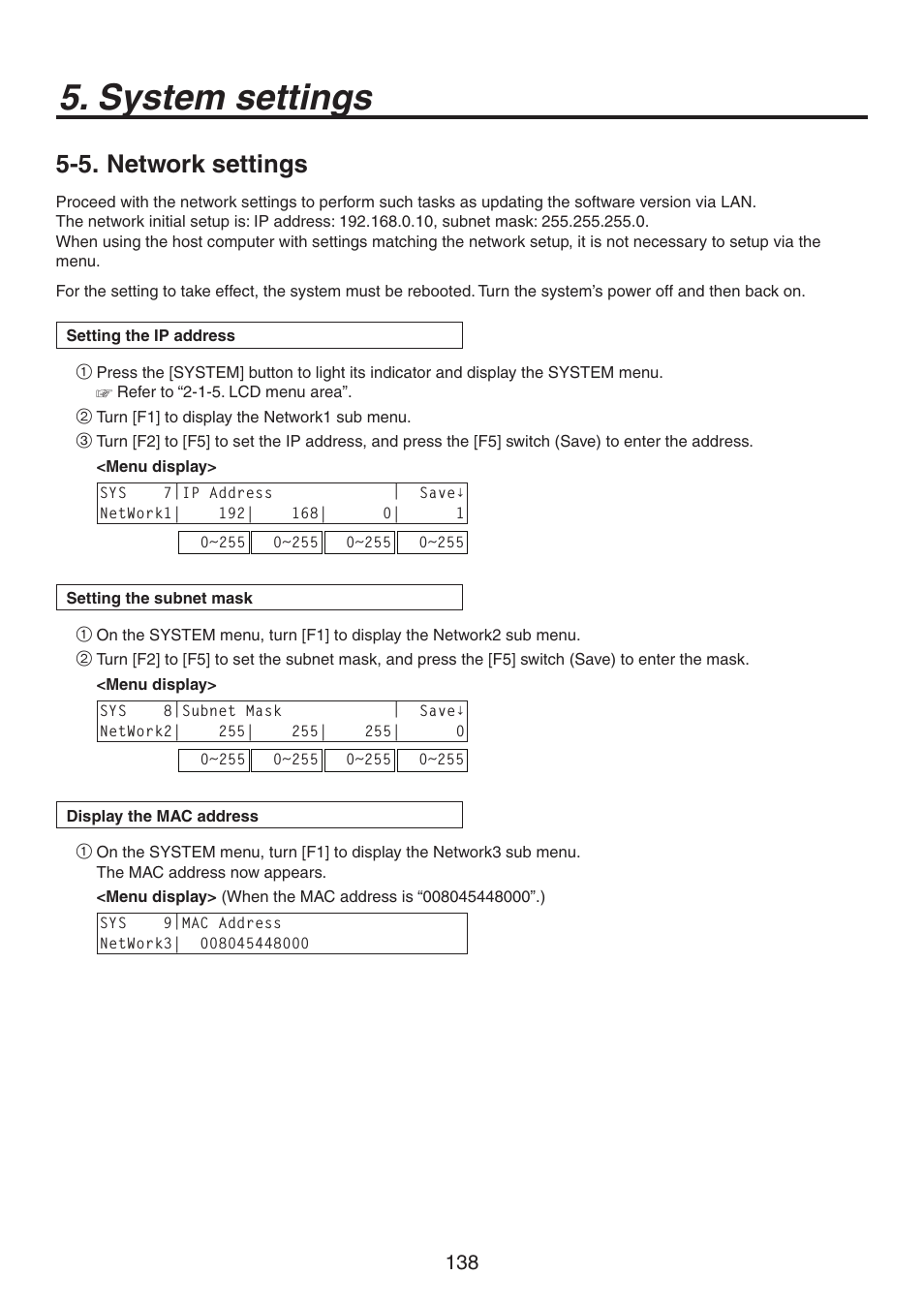 System settings, 5. network settings | Panasonic AV-HS450N User Manual | Page 138 / 190