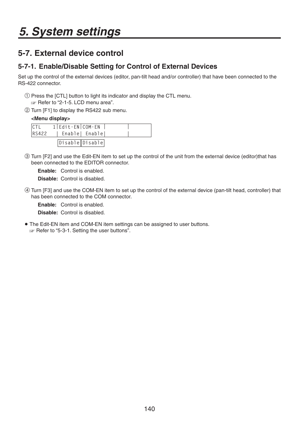 System settings, 7. external device control | Panasonic AV-HS450N User Manual | Page 140 / 190