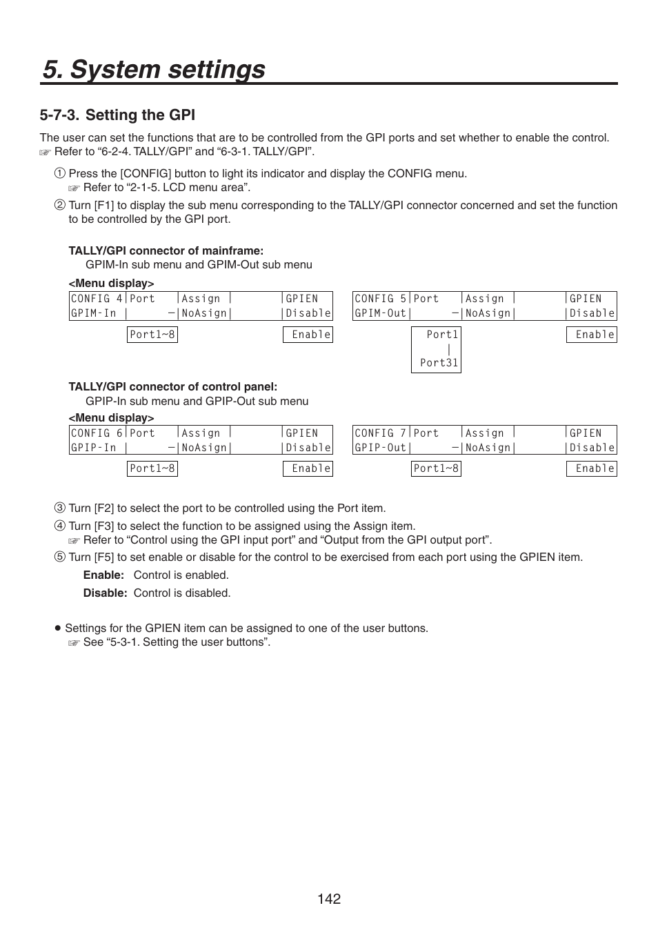 System settings, 7-3. setting the gpi | Panasonic AV-HS450N User Manual | Page 142 / 190