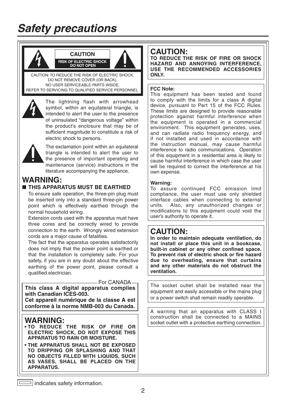 Safety precautions, Warning, Caution | Panasonic AV-HS450N User Manual | Page 2 / 190