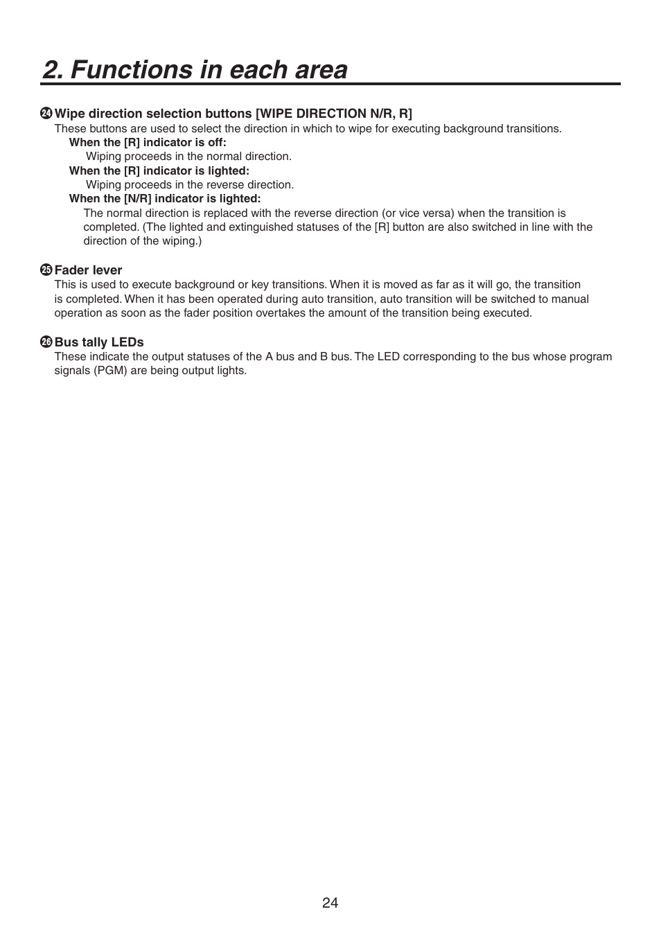 Functions in each area | Panasonic AV-HS450N User Manual | Page 24 / 190