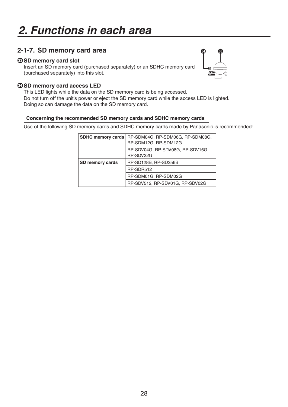 Functions in each area | Panasonic AV-HS450N User Manual | Page 28 / 190