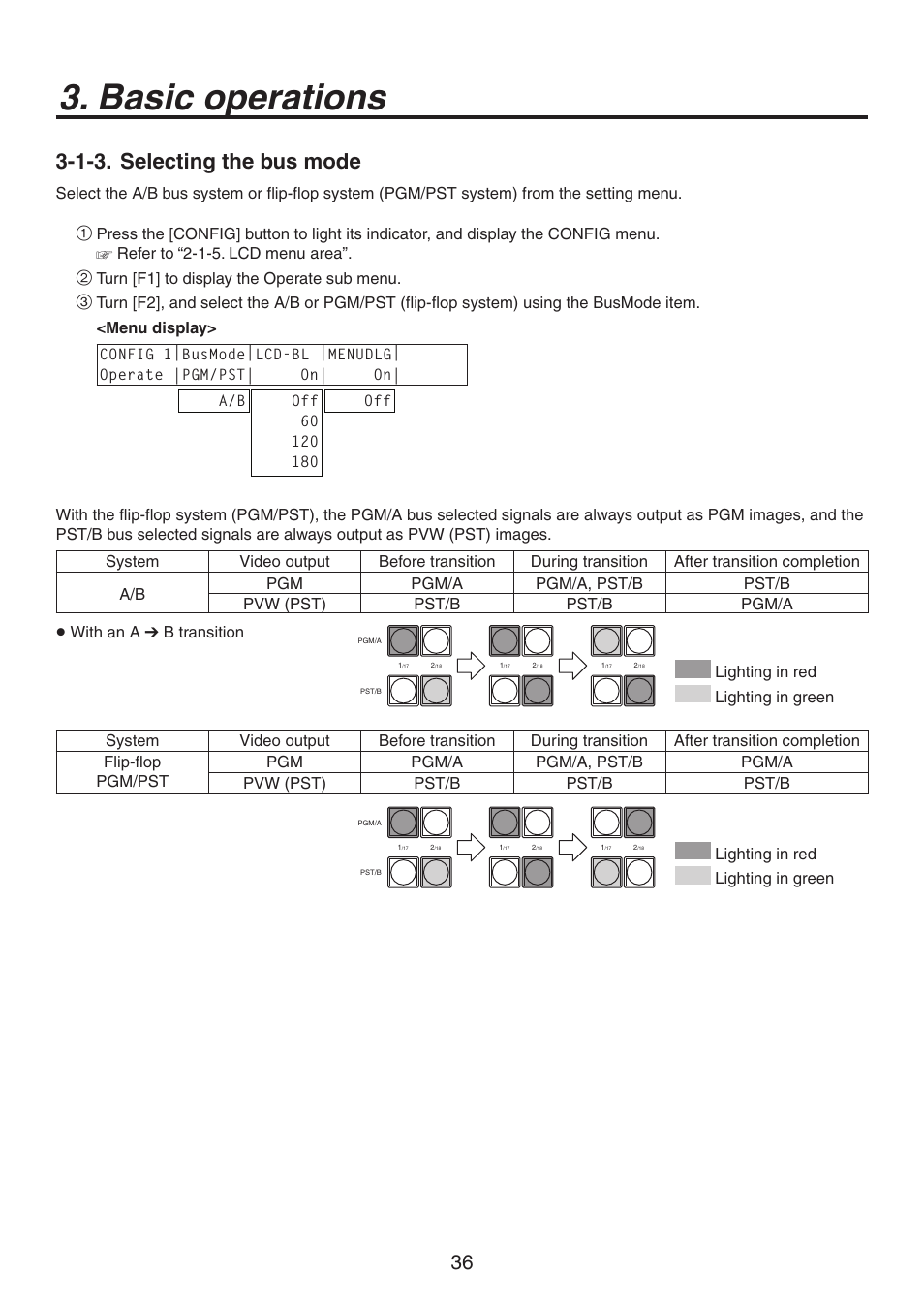 Basic operations, 1-3. selecting the bus mode | Panasonic AV-HS450N User Manual | Page 36 / 190