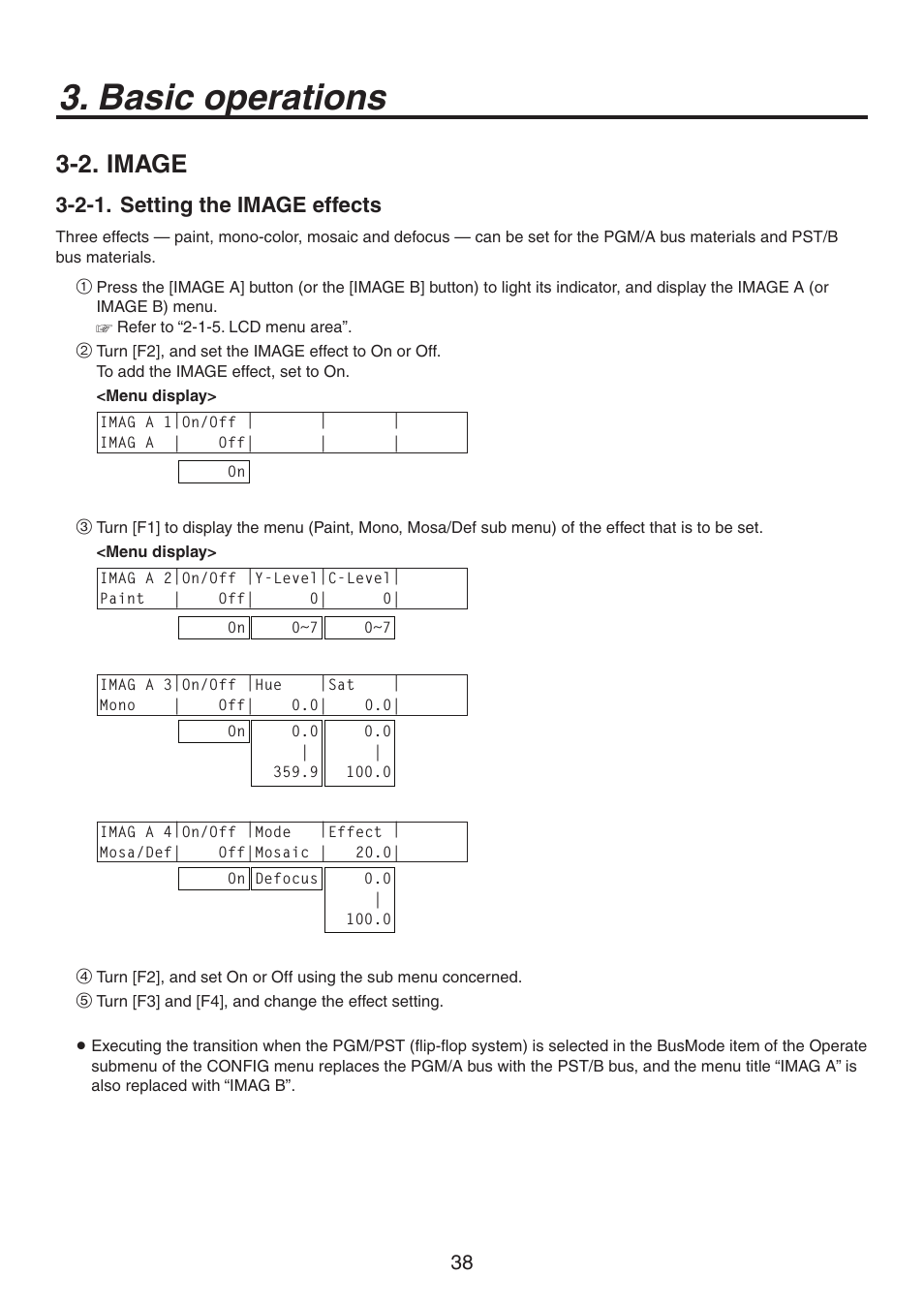 Basic operations, 2. image, 2-1. setting the image effects | Panasonic AV-HS450N User Manual | Page 38 / 190