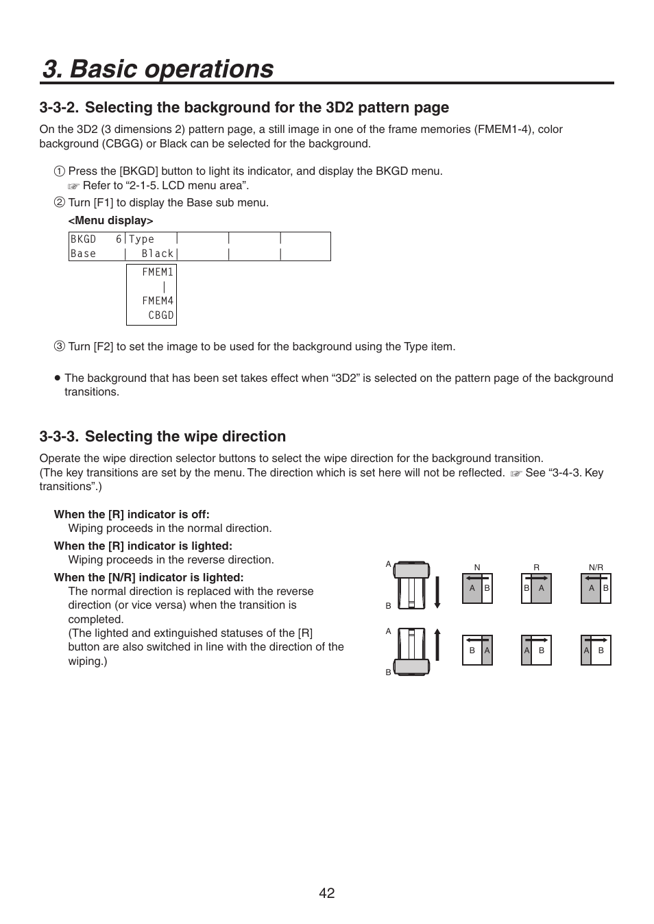 Basic operations, 3-3. selecting the wipe direction | Panasonic AV-HS450N User Manual | Page 42 / 190