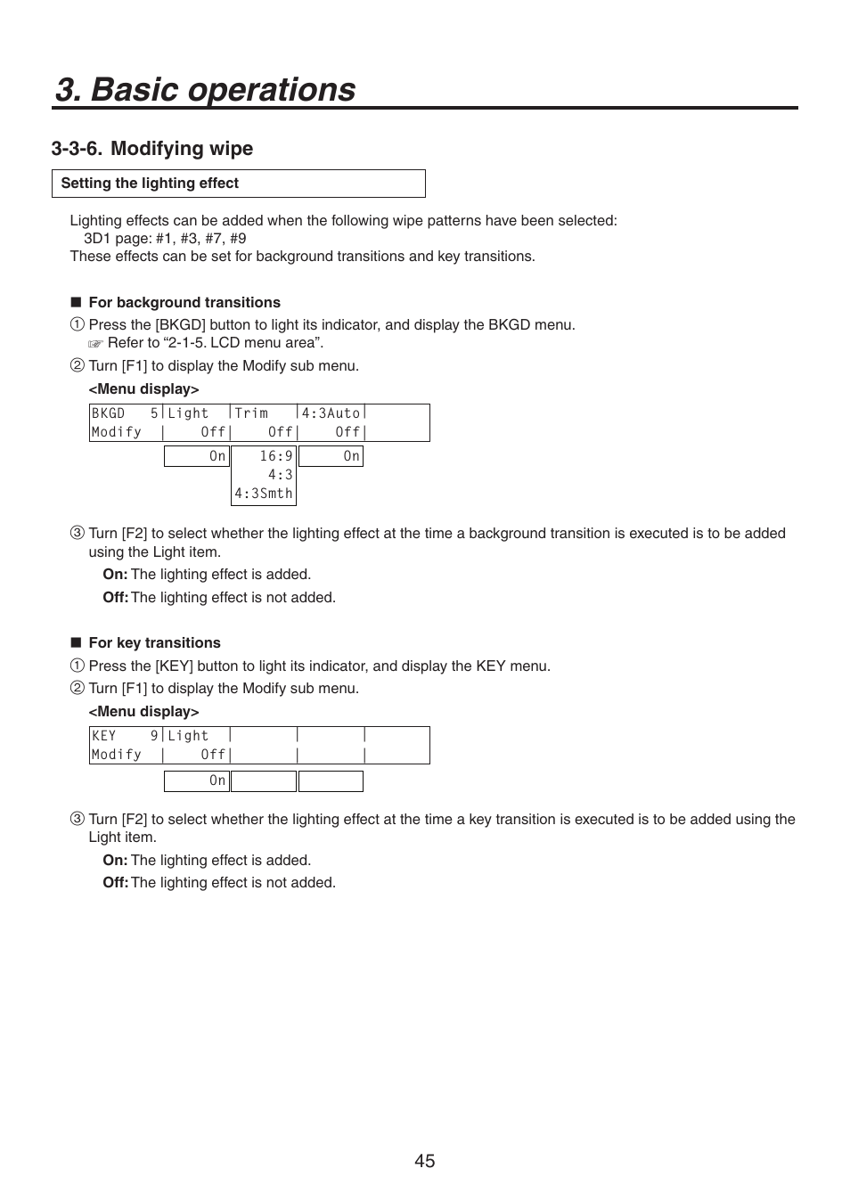 Basic operations, 3-6. modifying wipe | Panasonic AV-HS450N User Manual | Page 45 / 190