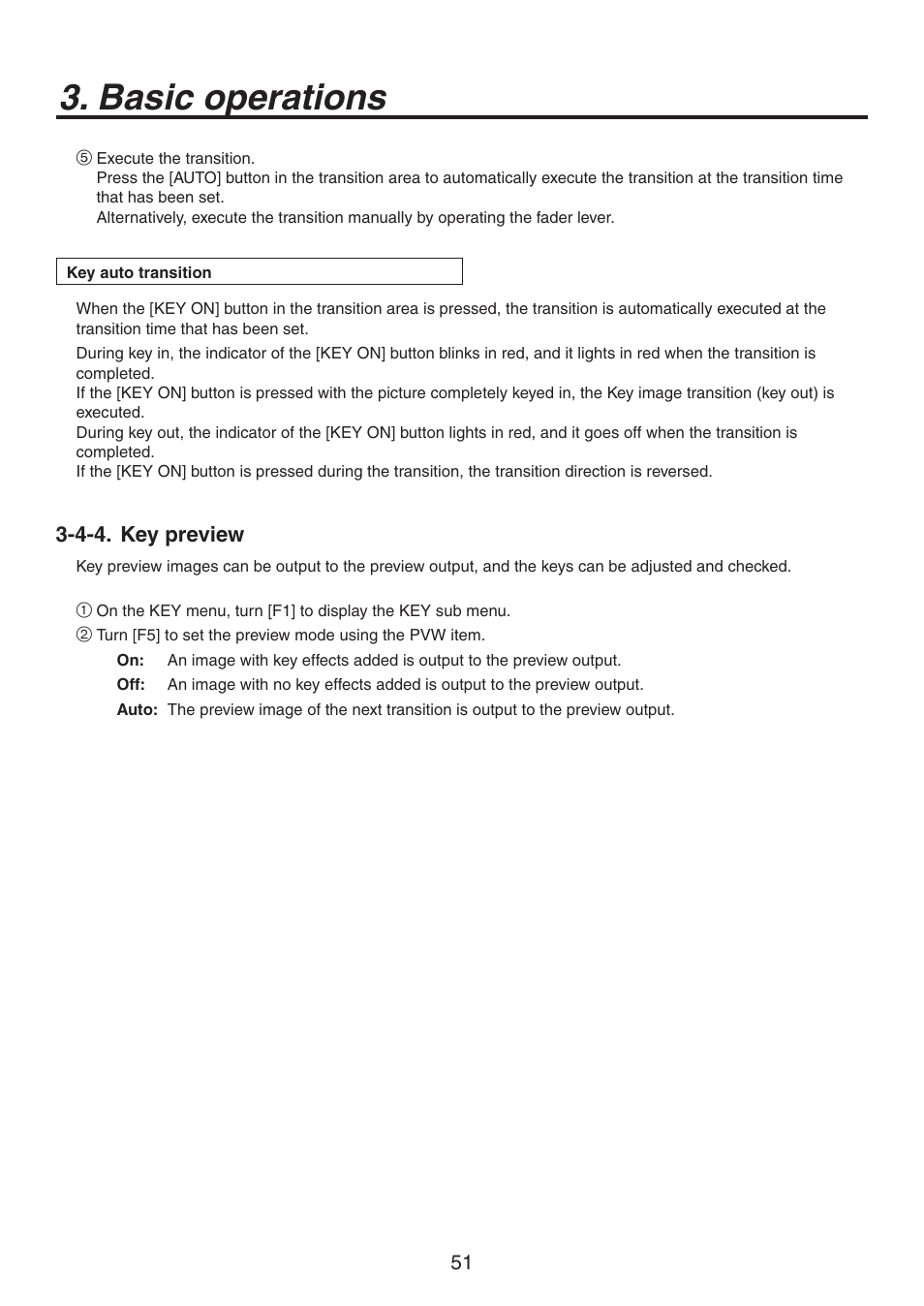 Basic operations, 4-4. key preview | Panasonic AV-HS450N User Manual | Page 51 / 190