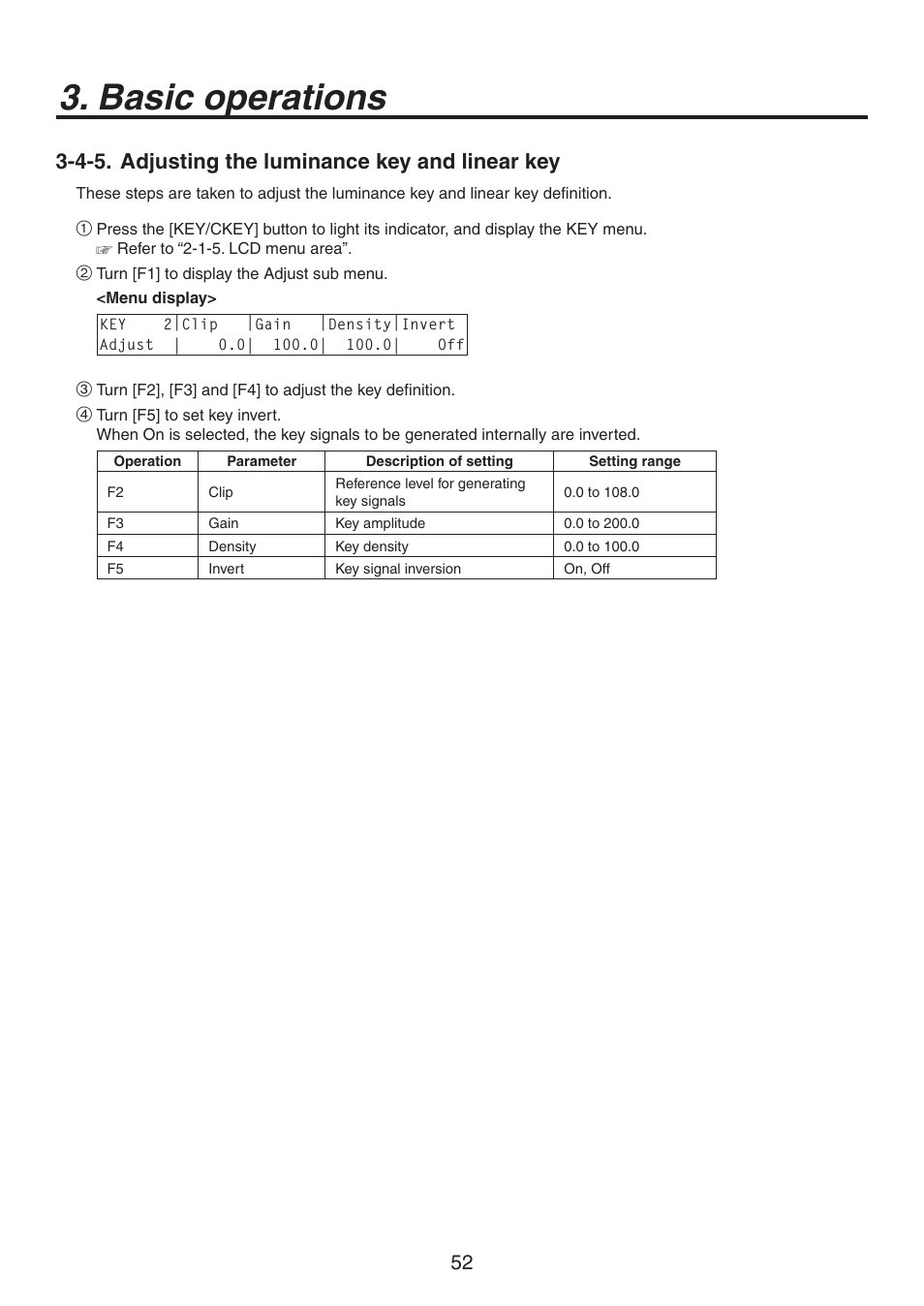 Basic operations, 4-5. adjusting the luminance key and linear key | Panasonic AV-HS450N User Manual | Page 52 / 190