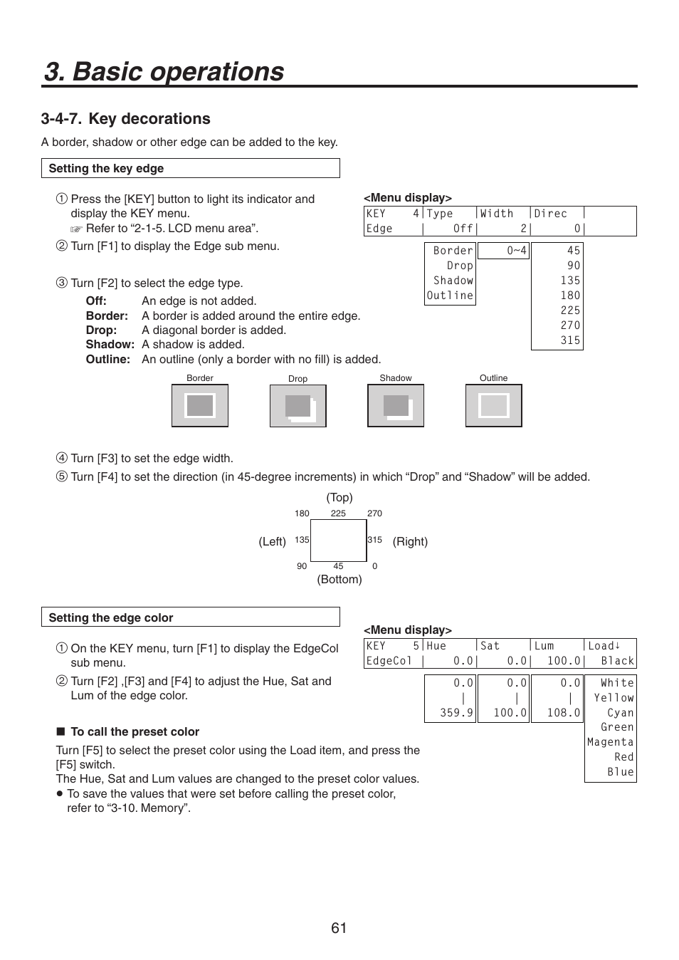 Basic operations, 4-7. key decorations | Panasonic AV-HS450N User Manual | Page 61 / 190