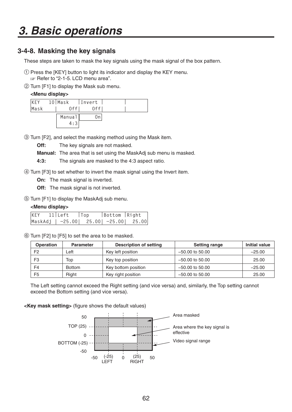 Basic operations, 4-8. masking the key signals | Panasonic AV-HS450N User Manual | Page 62 / 190