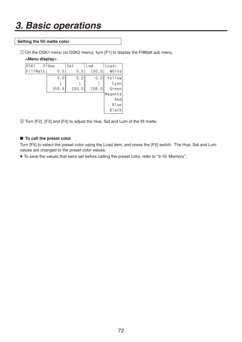 Basic operations | Panasonic AV-HS450N User Manual | Page 72 / 190