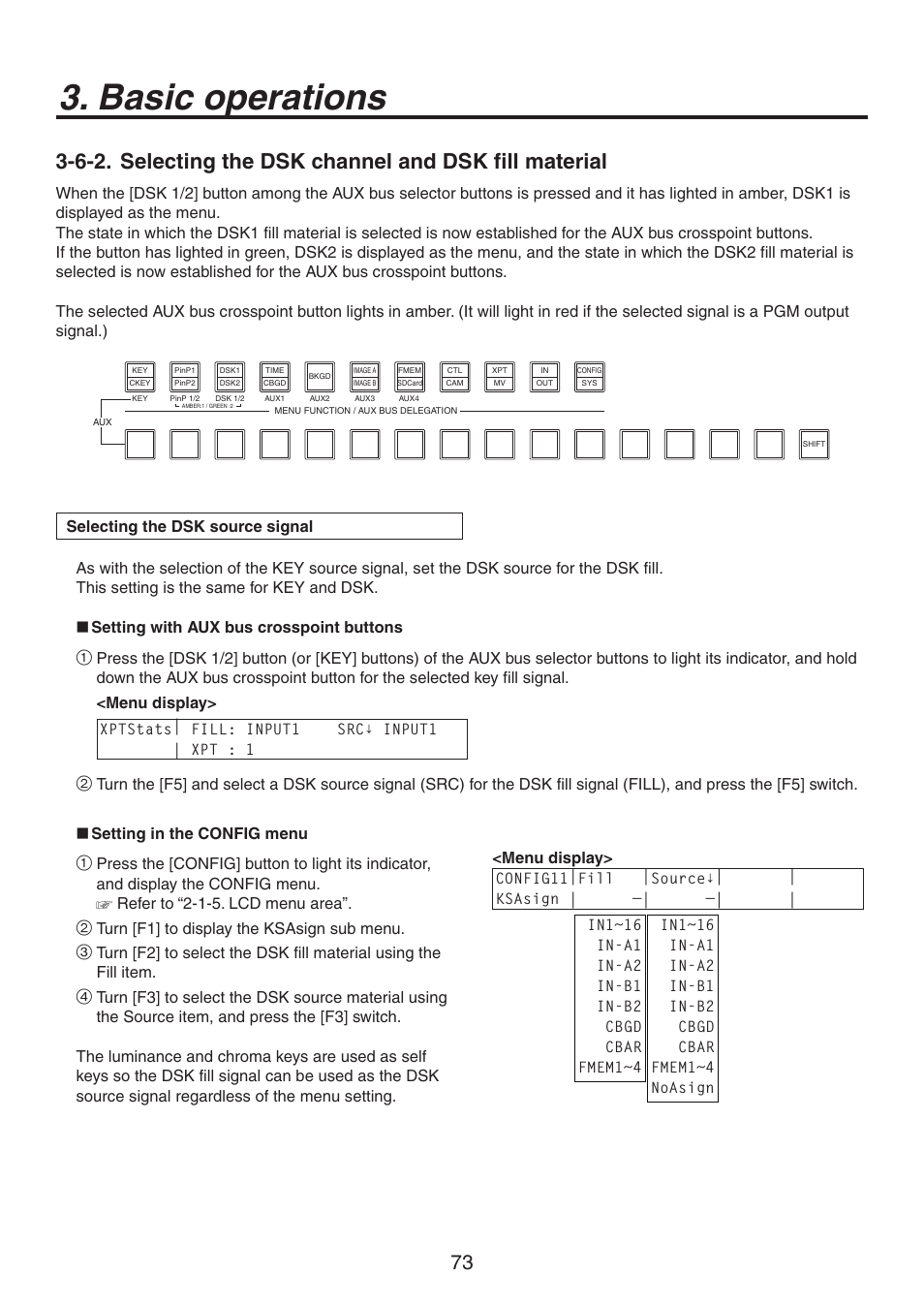 Basic operations, Xptstats| fill: input1 src↓ input1 | xpt : 1 | Panasonic AV-HS450N User Manual | Page 73 / 190