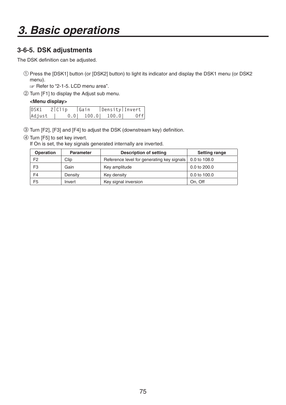 Basic operations, 6-5. dsk adjustments | Panasonic AV-HS450N User Manual | Page 75 / 190