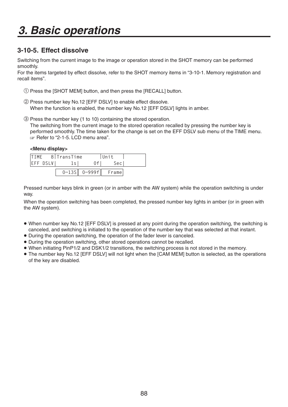 Basic operations, 10-5. effect dissolve | Panasonic AV-HS450N User Manual | Page 88 / 190