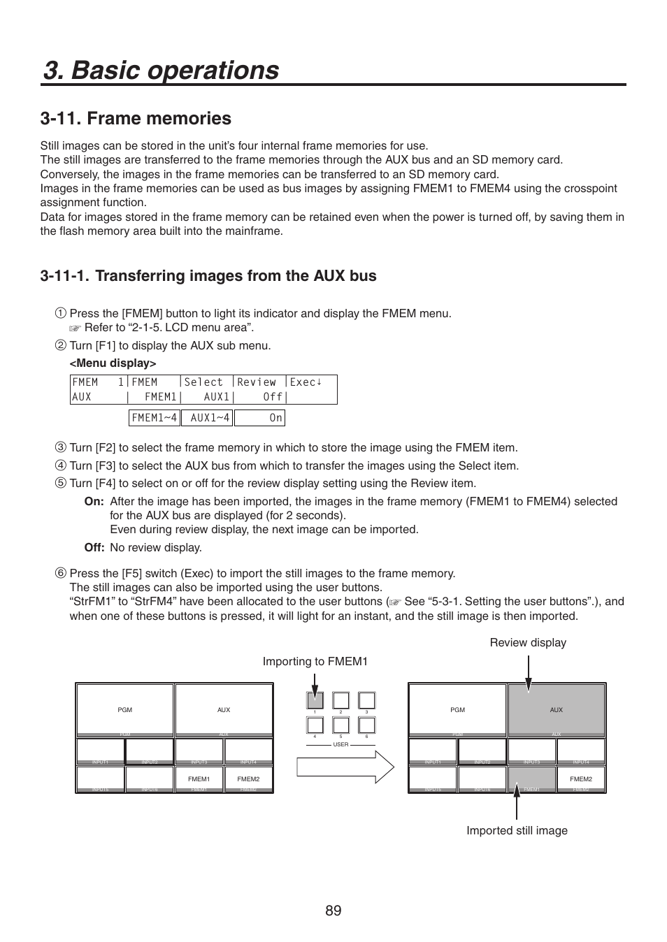 Basic operations, 11-1. transferring images from the aux bus | Panasonic AV-HS450N User Manual | Page 89 / 190