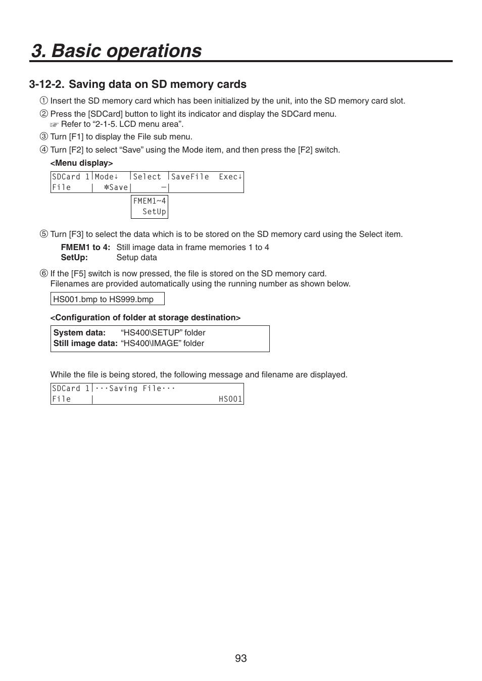 Basic operations | Panasonic AV-HS450N User Manual | Page 93 / 190