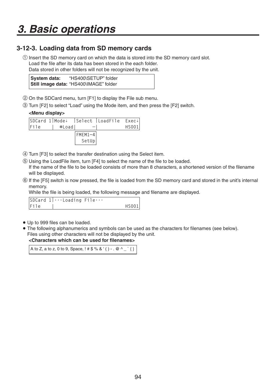 Basic operations | Panasonic AV-HS450N User Manual | Page 94 / 190