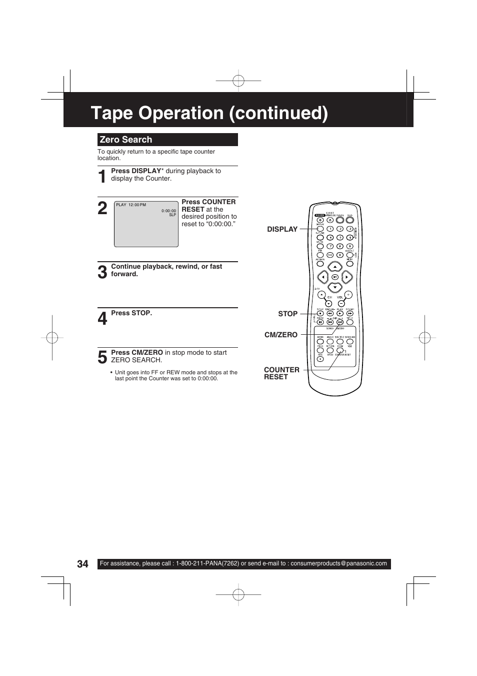 Tape operation (continued) | Panasonic PV DM2093 User Manual | Page 34 / 76