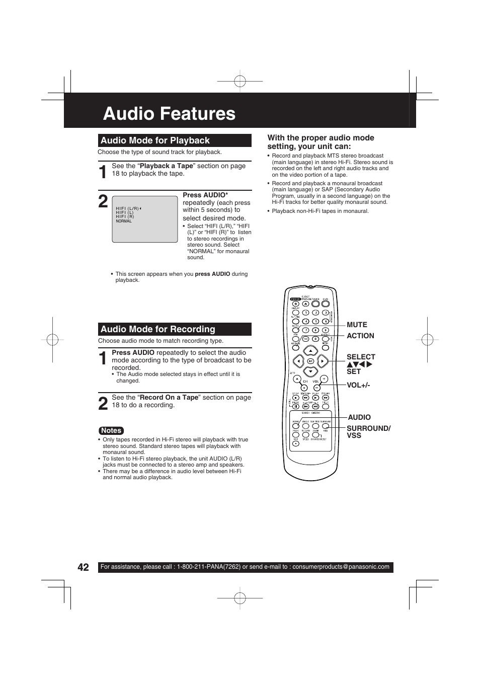 Audio features | Panasonic PV DM2093 User Manual | Page 42 / 76