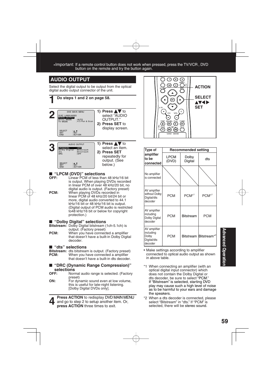 Audio output, Ad vanced operation | Panasonic PV DM2093 User Manual | Page 59 / 76