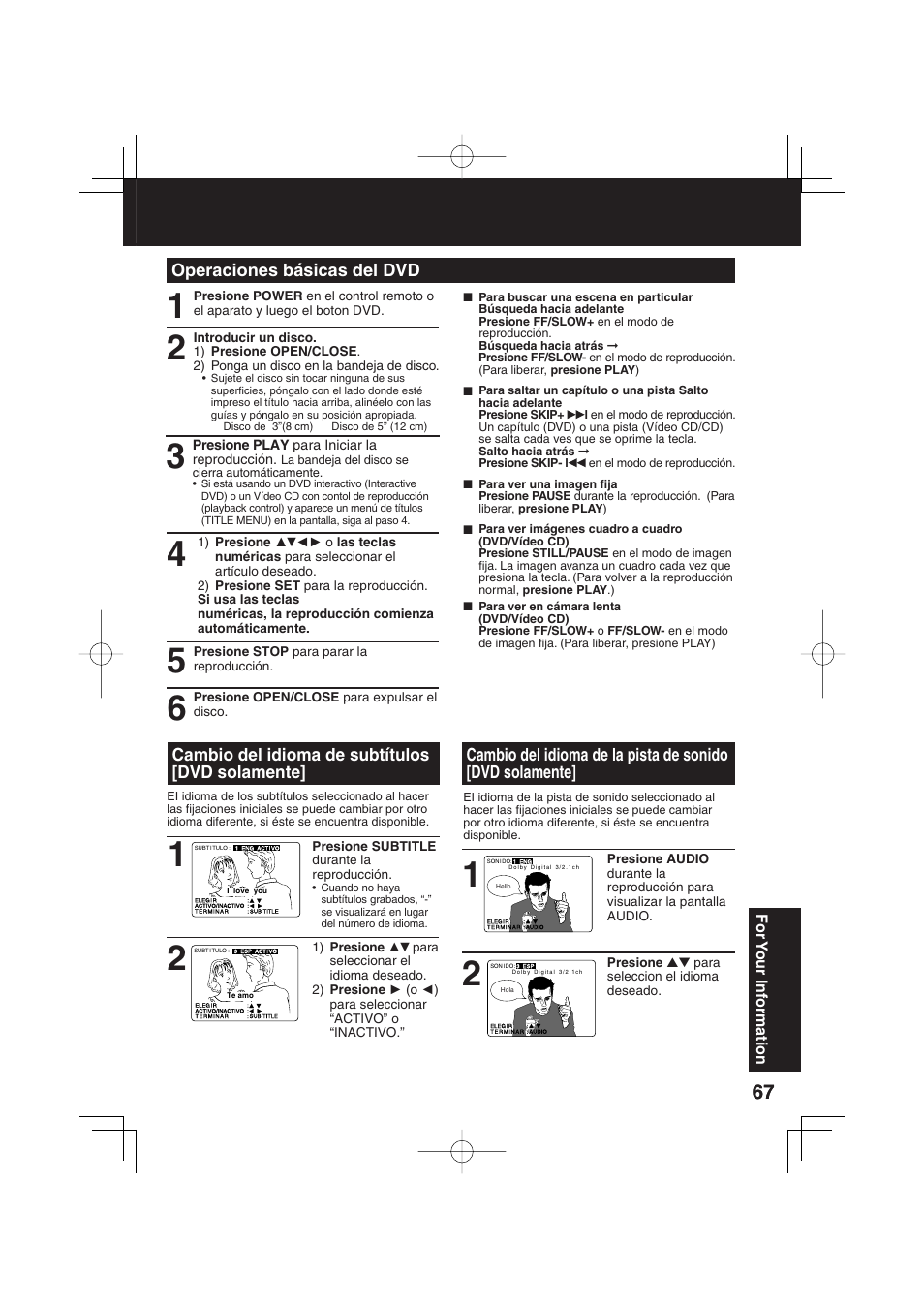 Operaciones básicas del dvd, Cambio del idioma de subtítulos [dvd solamente | Panasonic PV DM2093 User Manual | Page 67 / 76