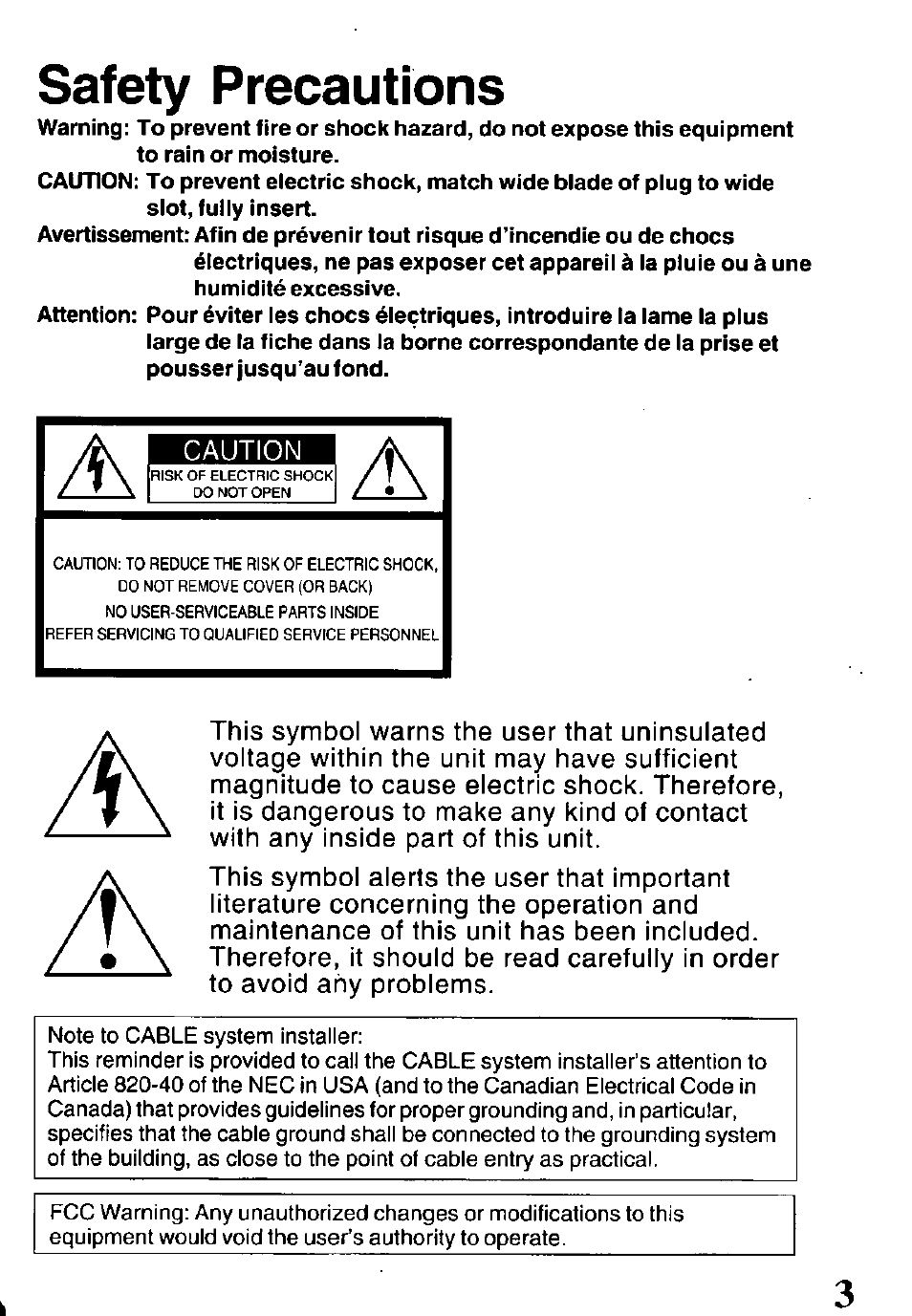 Safety precautions | Panasonic OMNIVISION VHS PV-V4521 User Manual | Page 3 / 32