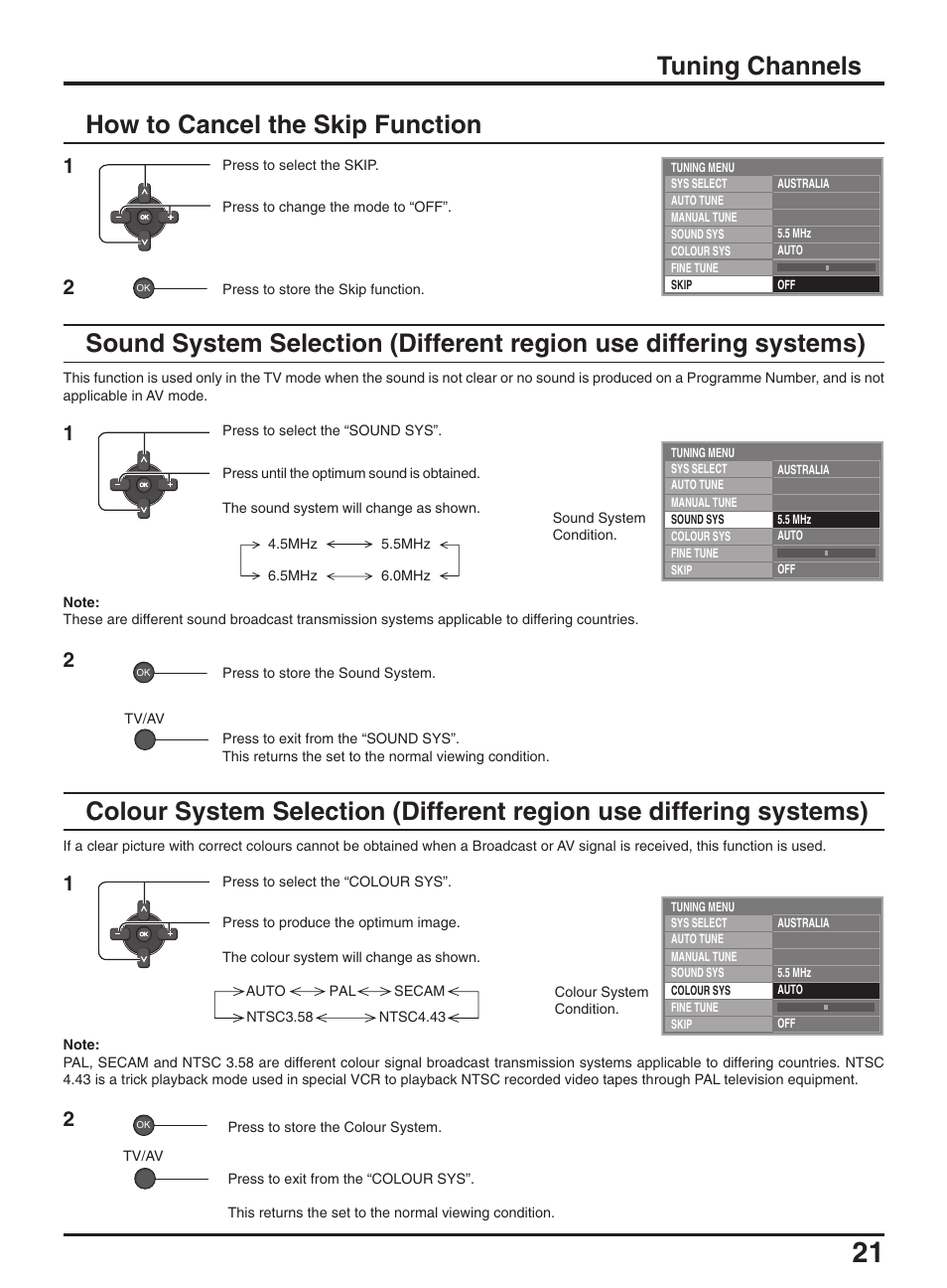 How to cancel the skip function tuning channels | Panasonic TX-47P950A User Manual | Page 21 / 39