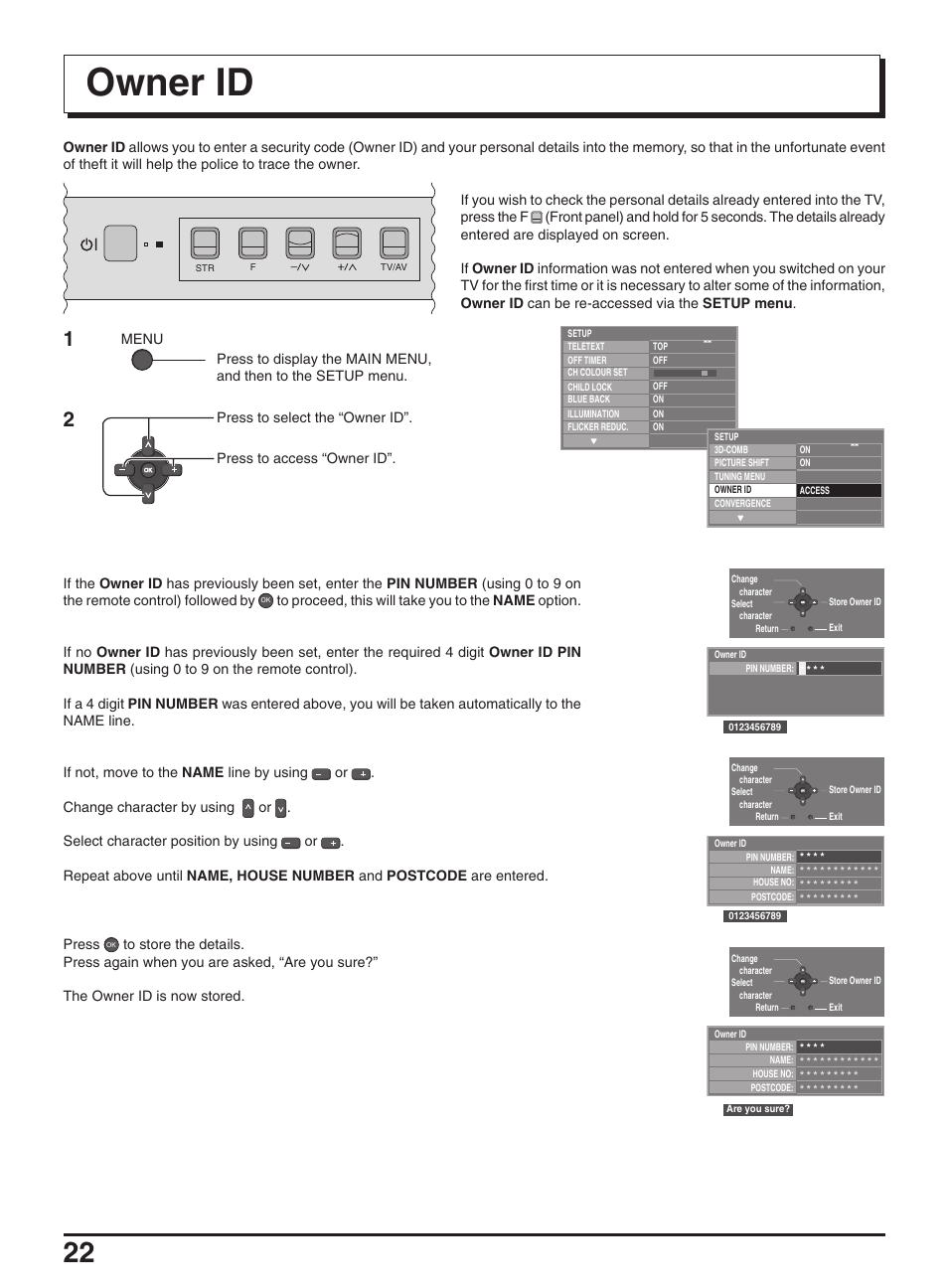 Owner id | Panasonic TX-47P950A User Manual | Page 22 / 39