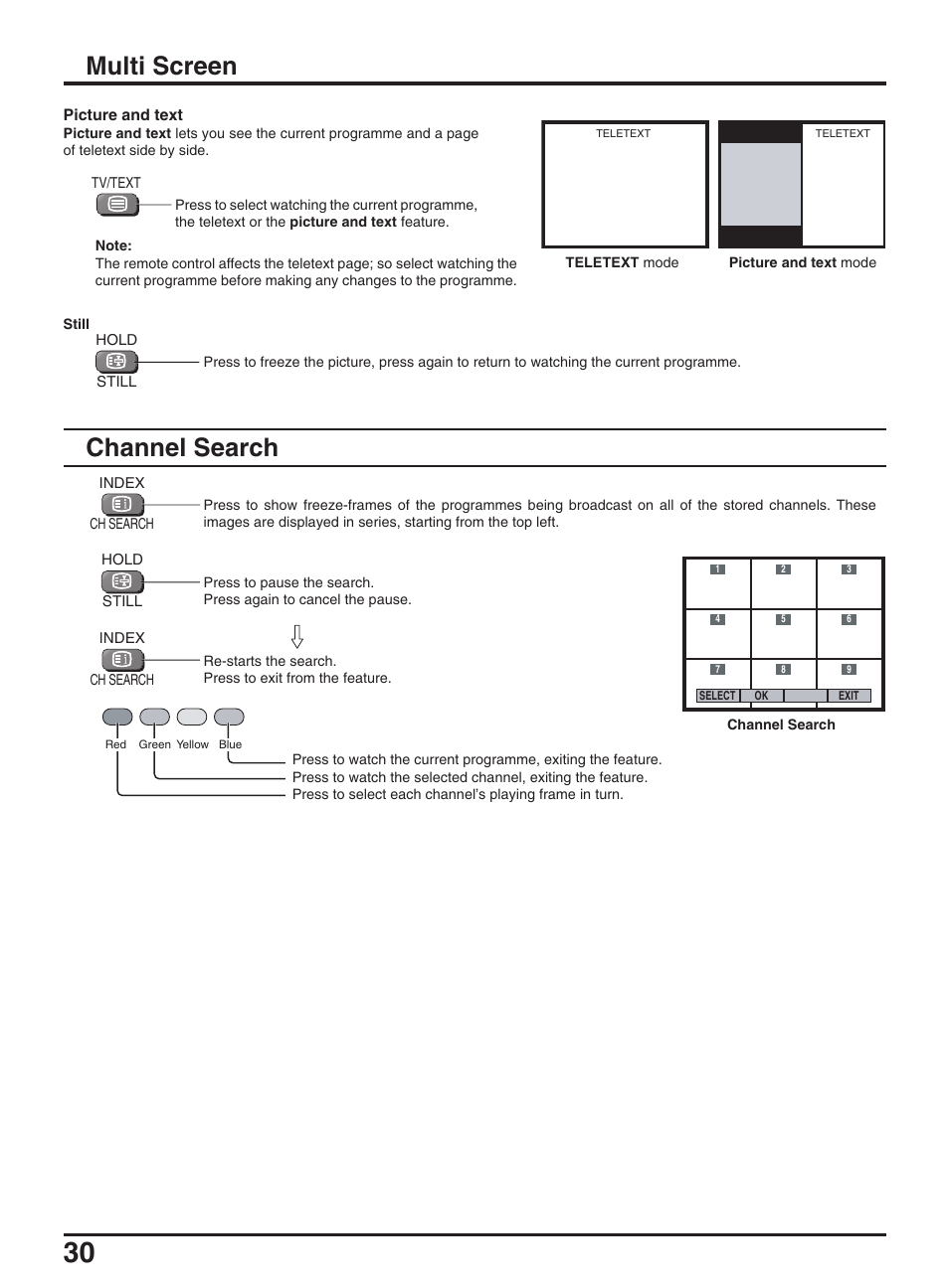 Multi screen channel search | Panasonic TX-47P950A User Manual | Page 30 / 39