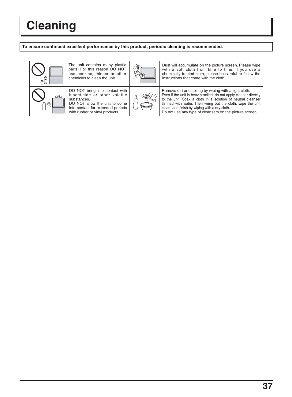 Cleaning | Panasonic TX-47P950A User Manual | Page 37 / 39