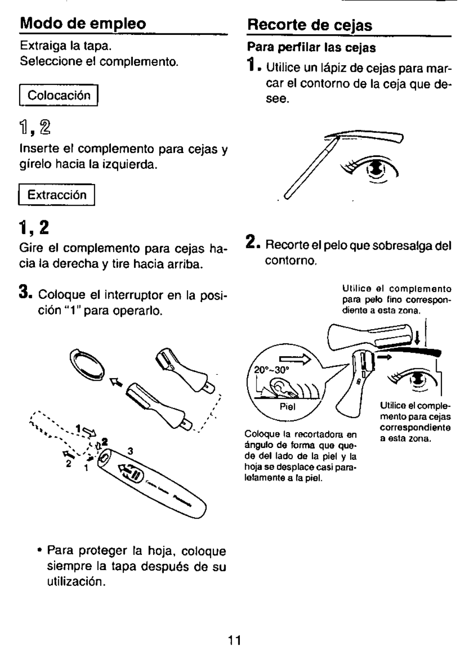 Modo de empleo, Recorte de cejas | Panasonic ES113 User Manual | Page 12 / 20