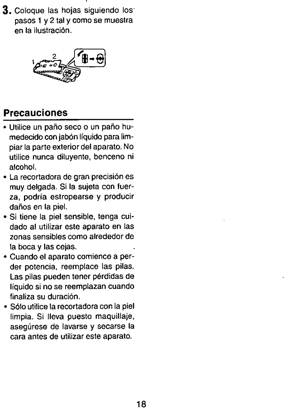 Precauciones | Panasonic ES113 User Manual | Page 19 / 20