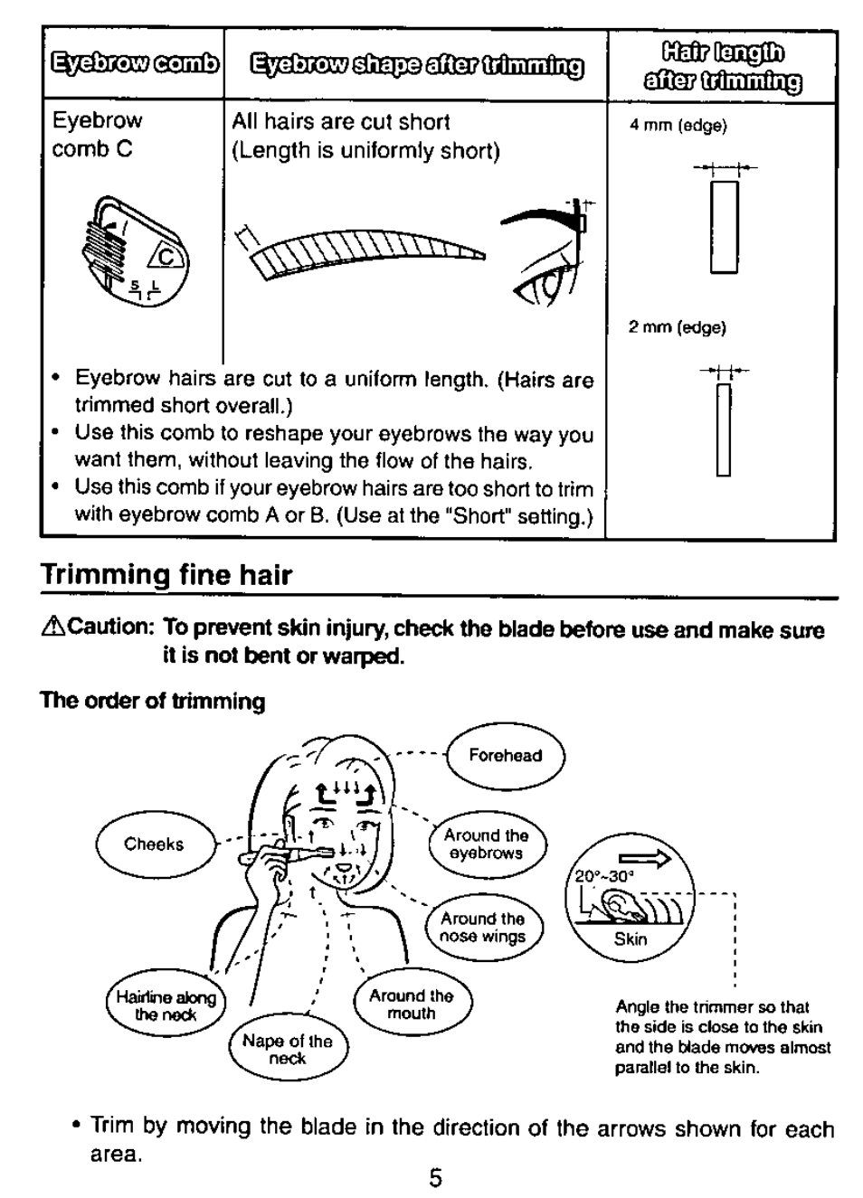 Trimming fine hair | Panasonic ES113 User Manual | Page 6 / 20